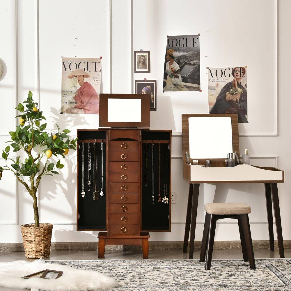 Costway Wood Jewelry Cabinet Armoire Storage Box Chest Stand Organizer Indoor Bedroom