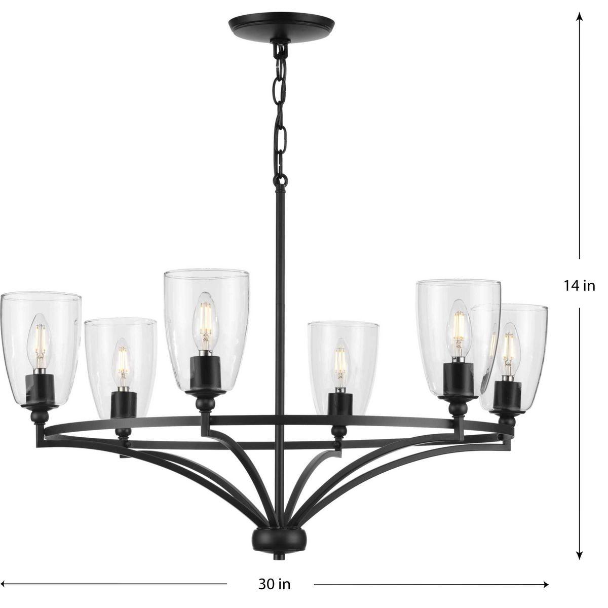 Progress Lighting Parkhurst 6-Light Chandelier, Matte Black, Glass, Transitional, No Shade