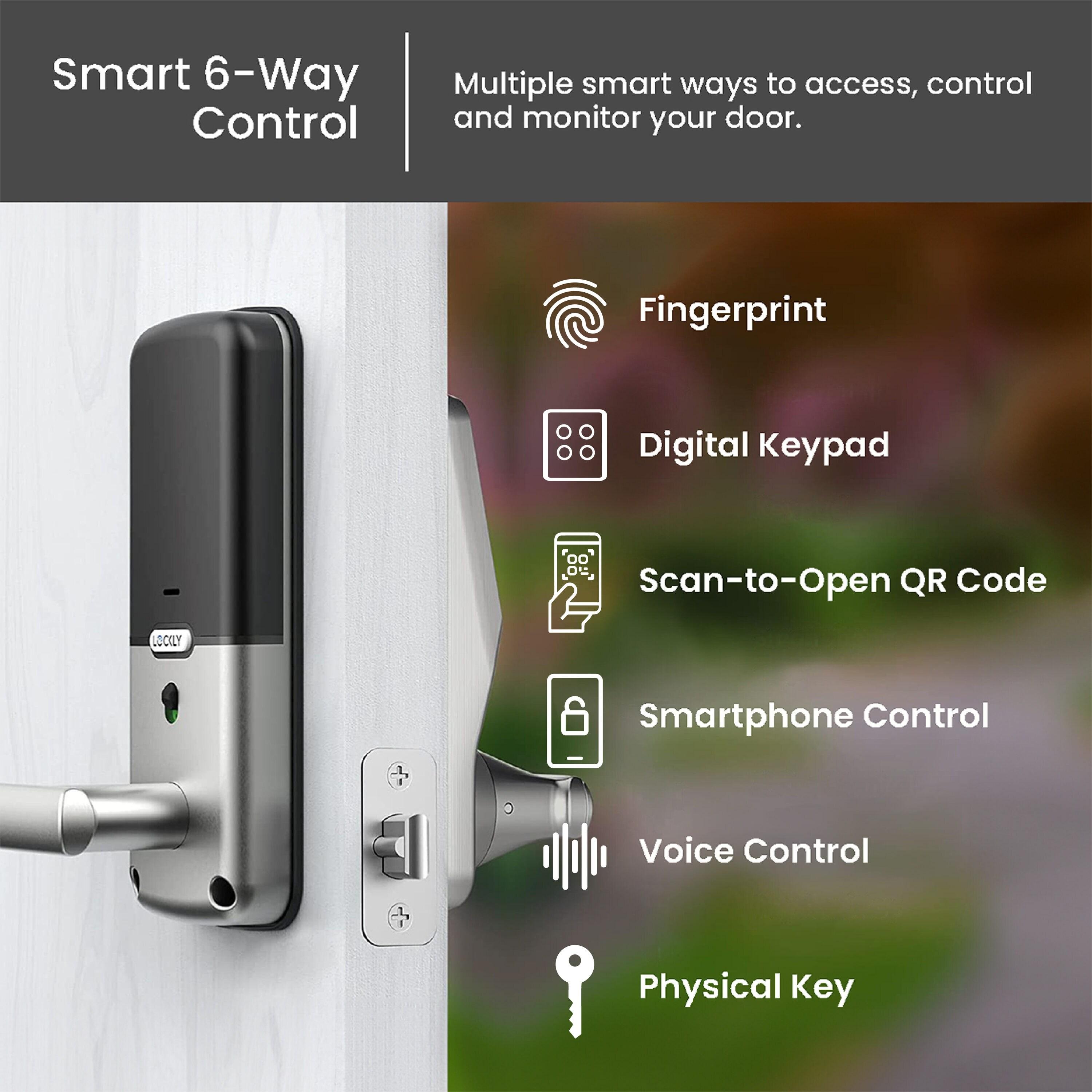 Lockly Secure Plus Bluetooth Smart Door Lock, Keyless Entry with PIN Genie® Digital Keypad, 3D Biometric Fingerprint Sensor Front Door Lock with Handle, Voice Control & Auto Lock - Latch Edition