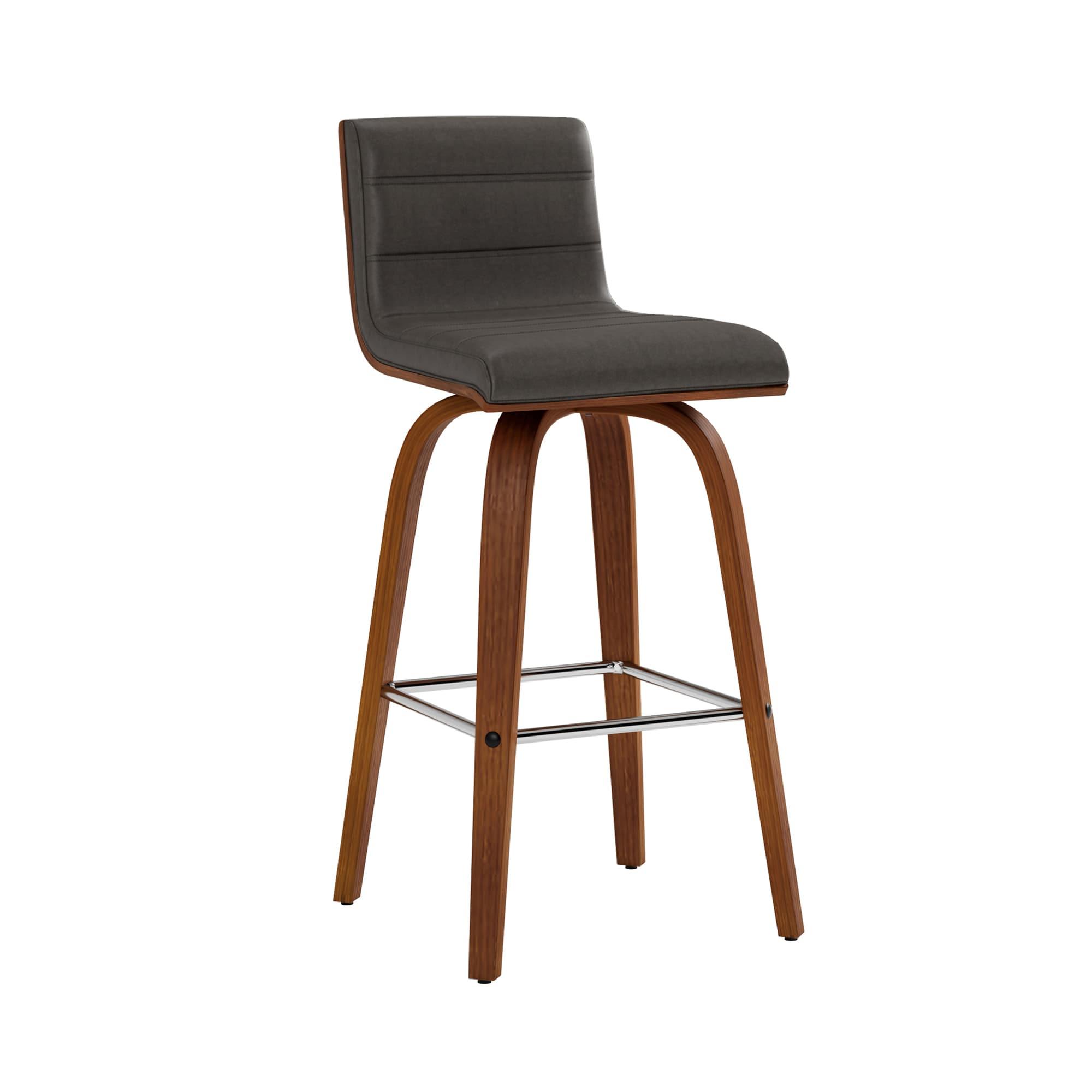 Vienna 26" Swivel Counter Stool in Walnut Wood Finish with Gray Faux Leather