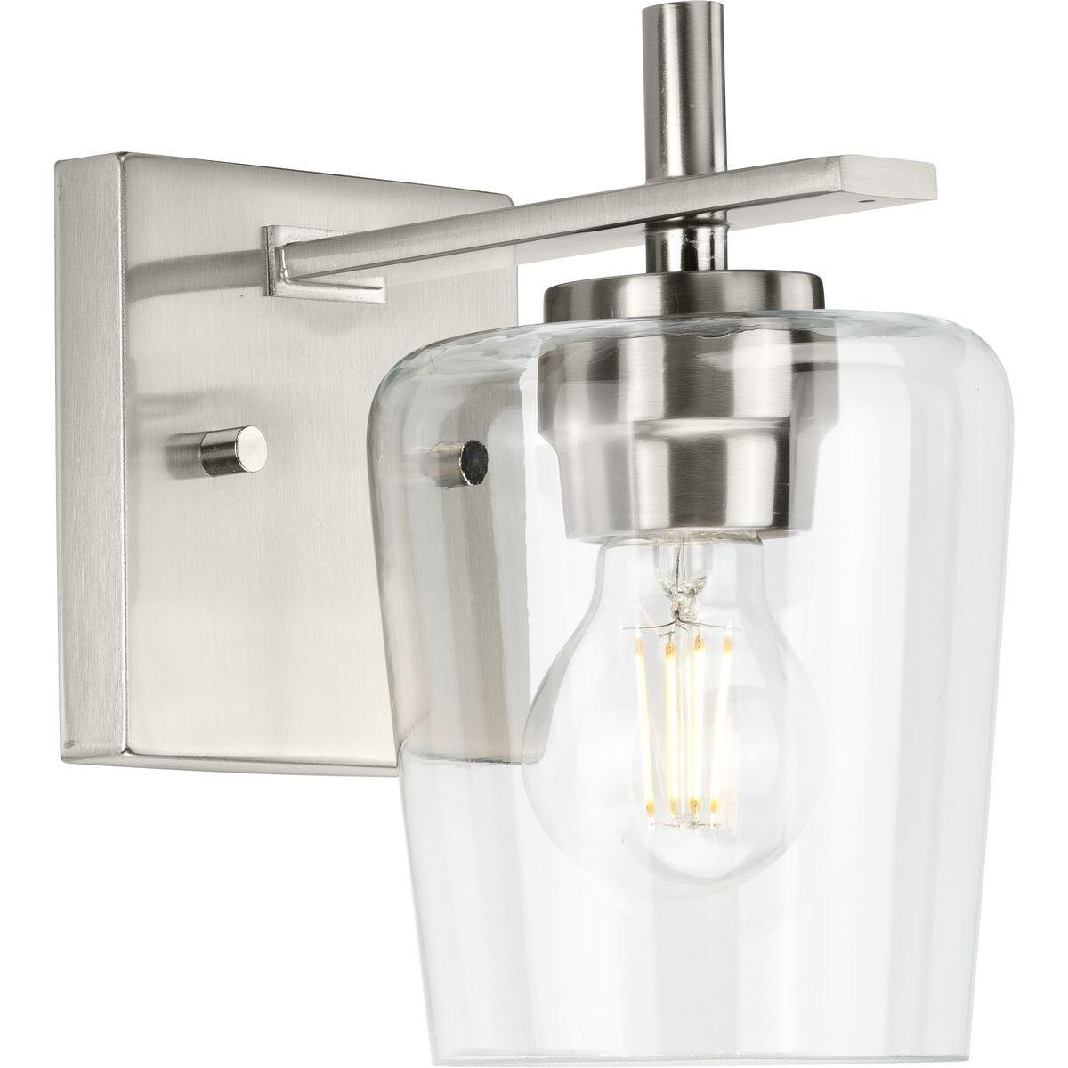 Progress Lighting Calais 1-Light Wall Sconce, Brushed Nickel, Clear Glass Shade