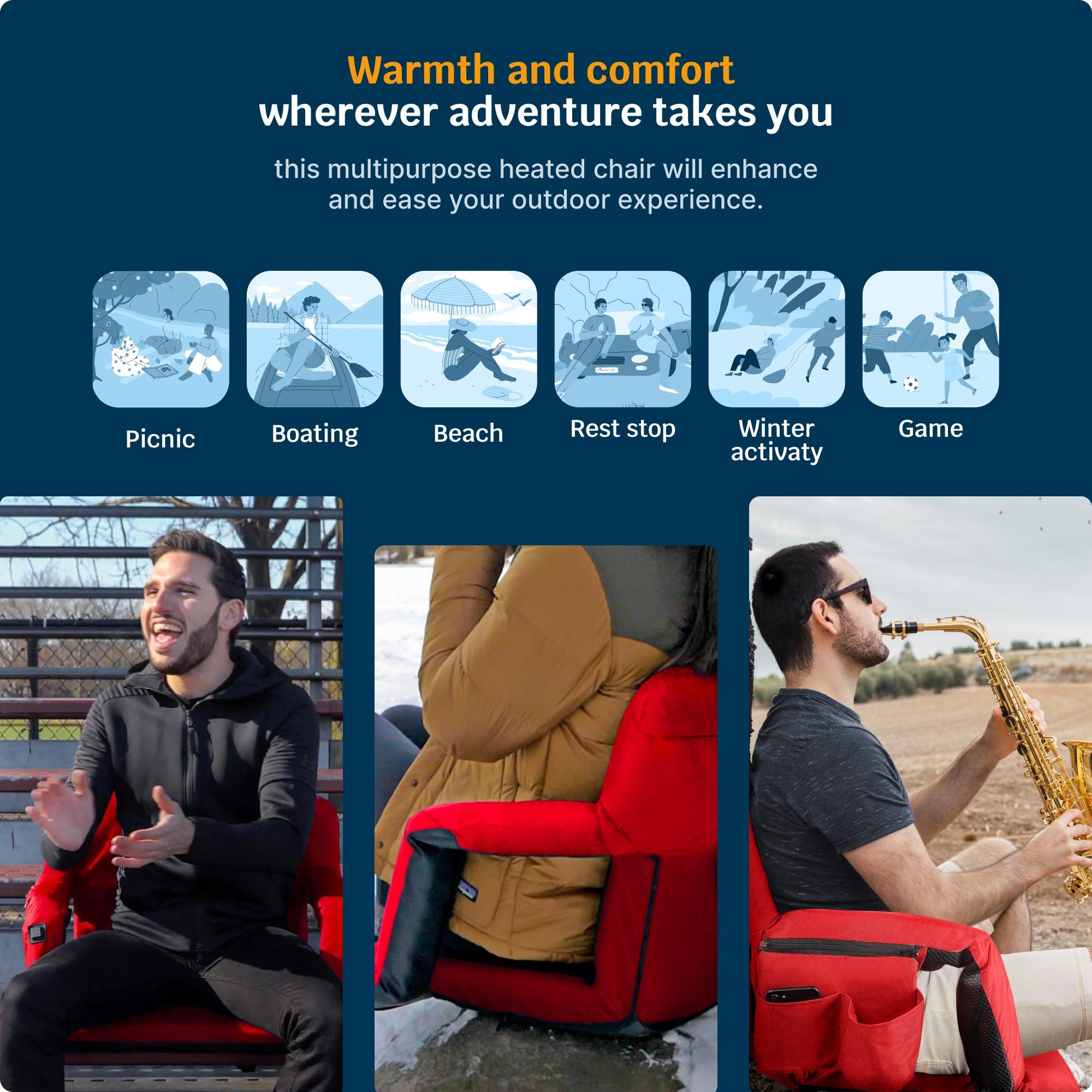 Alpcour Heated Reclining Stadium Seat - Waterproof Foldable Chair with Thick Padding and Back Support