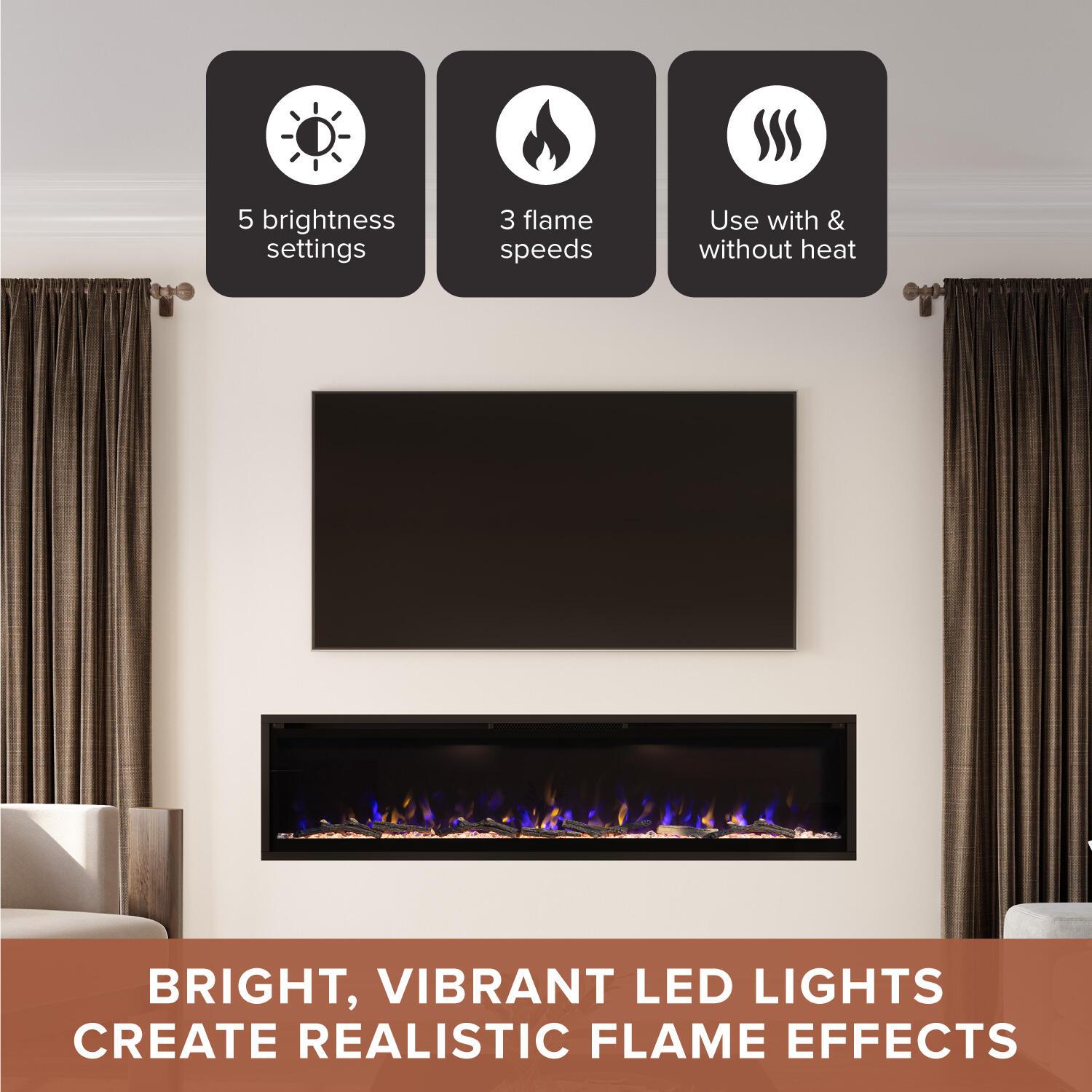 Modern Ember Aerus Smart Linear Electric Fireplace, Multiple Flame Colors-Voice Assistant Compatible