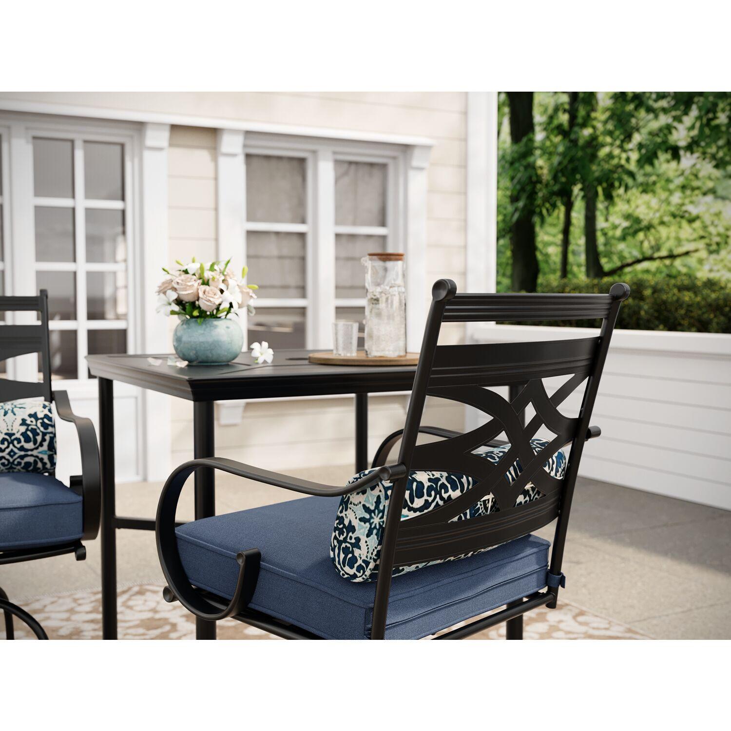 Hanover Montclair 3 Pcs Steel Outdoor High-Dining Set, Navy Blue
