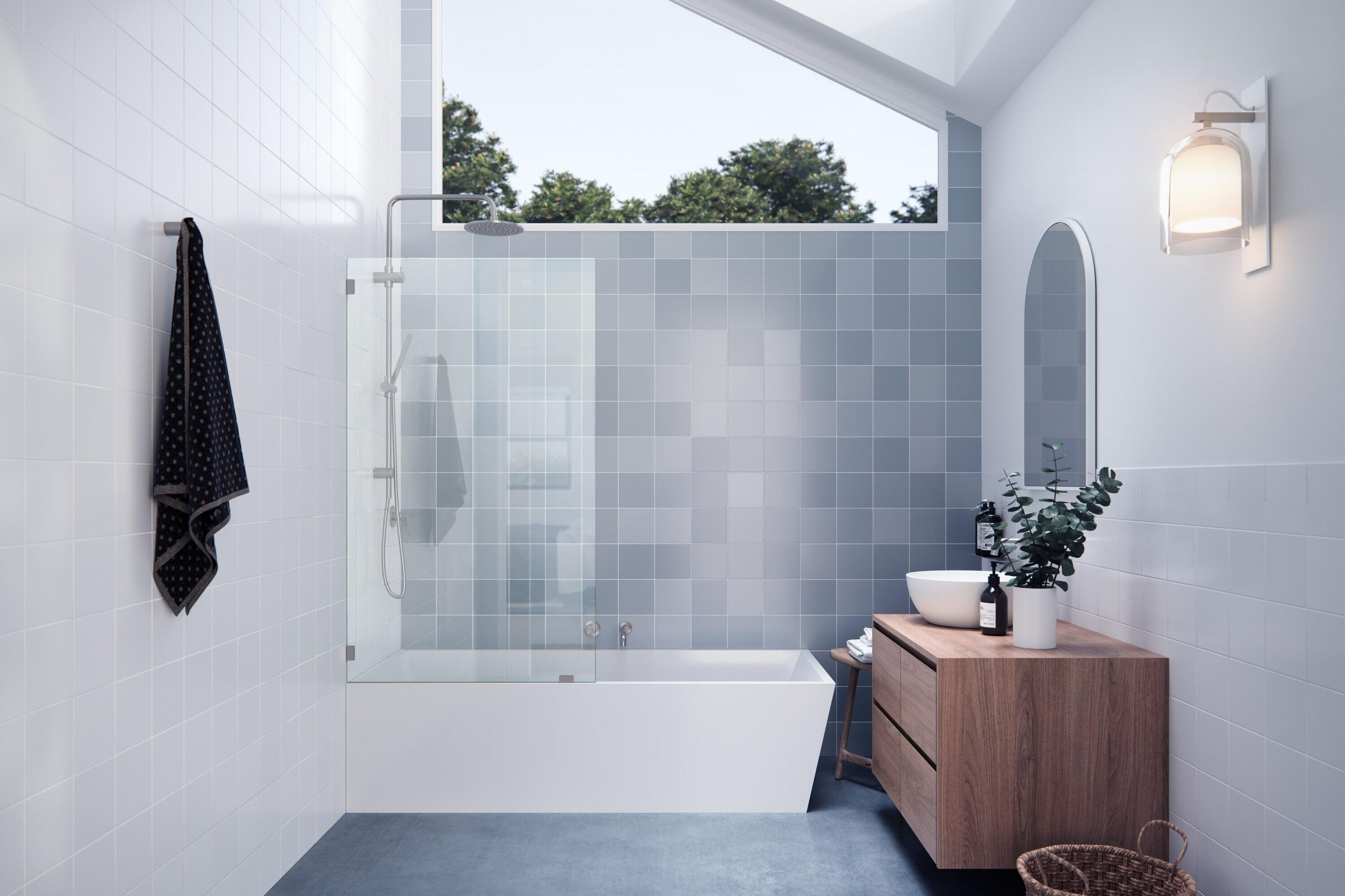 Vela 34 in. x 58.25 in. Frameless Single Fixed Bath Panel