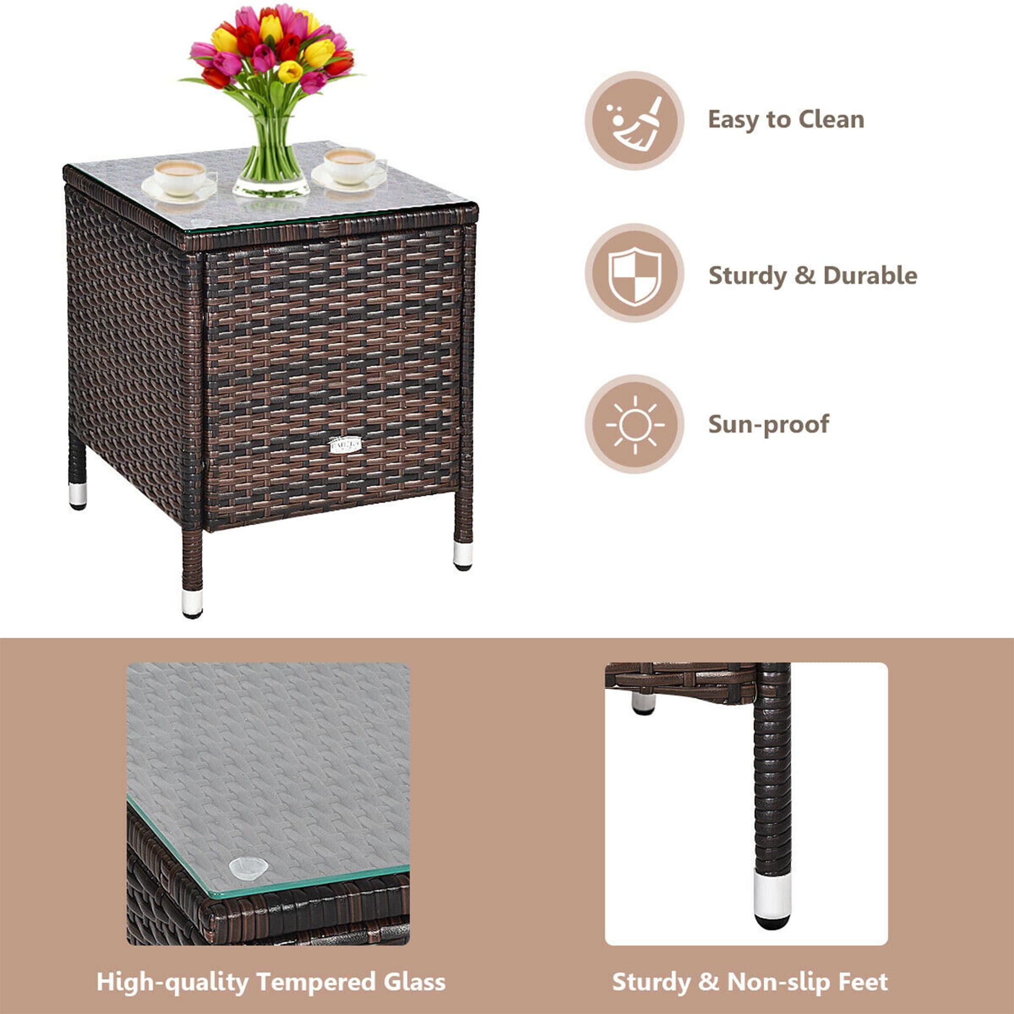 Topcobe 3 Piece Patio Conversation Set Outdoor Rattan Wicker Furniture Set with Coffee Table & Chairs Patio Bistro with Seat Cushions for Garden Balcony Backyard Poolside