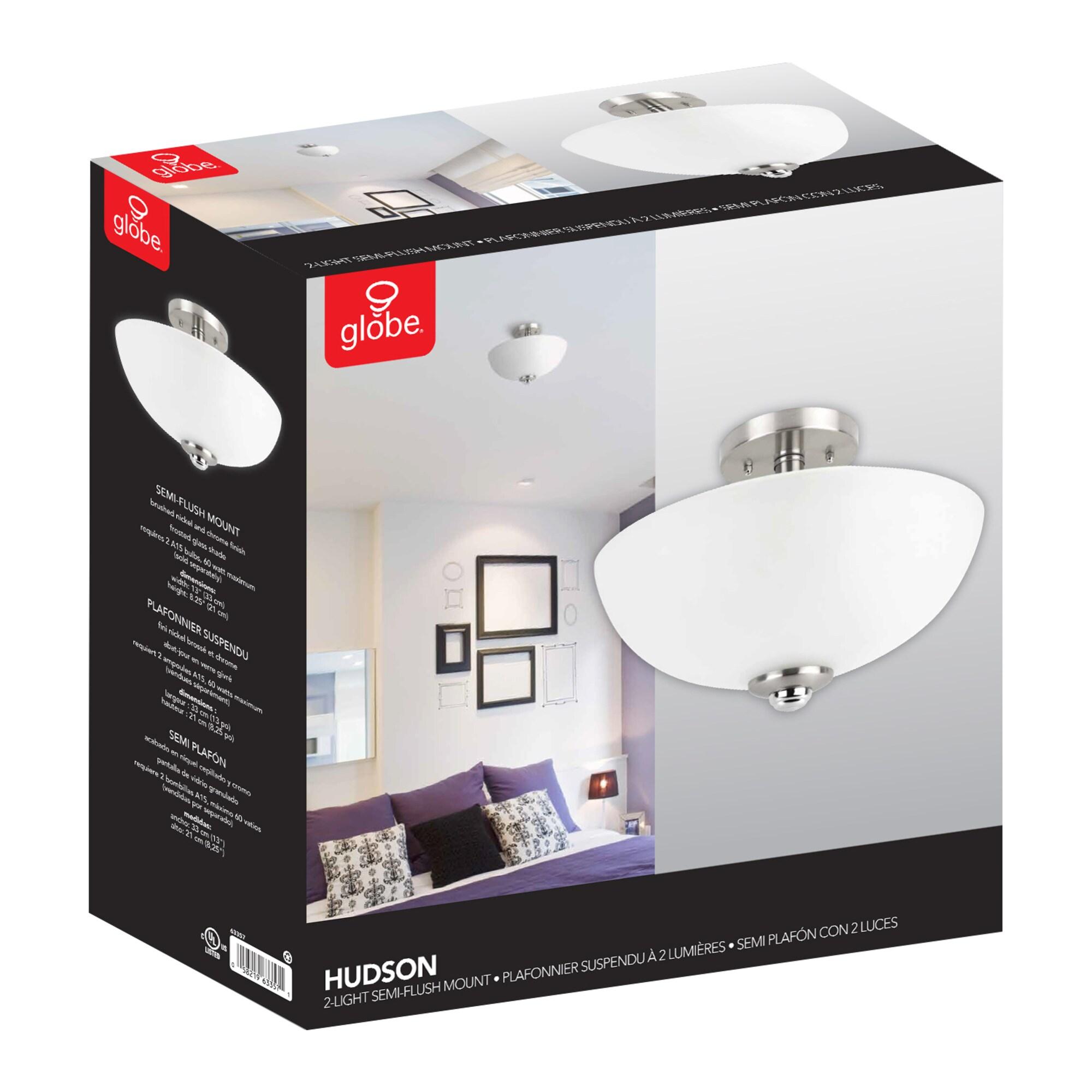 Globe Electric Hudson 8.25 in. H X 13 in. W X 13 in. L Brushed Nickel Ceiling Light
