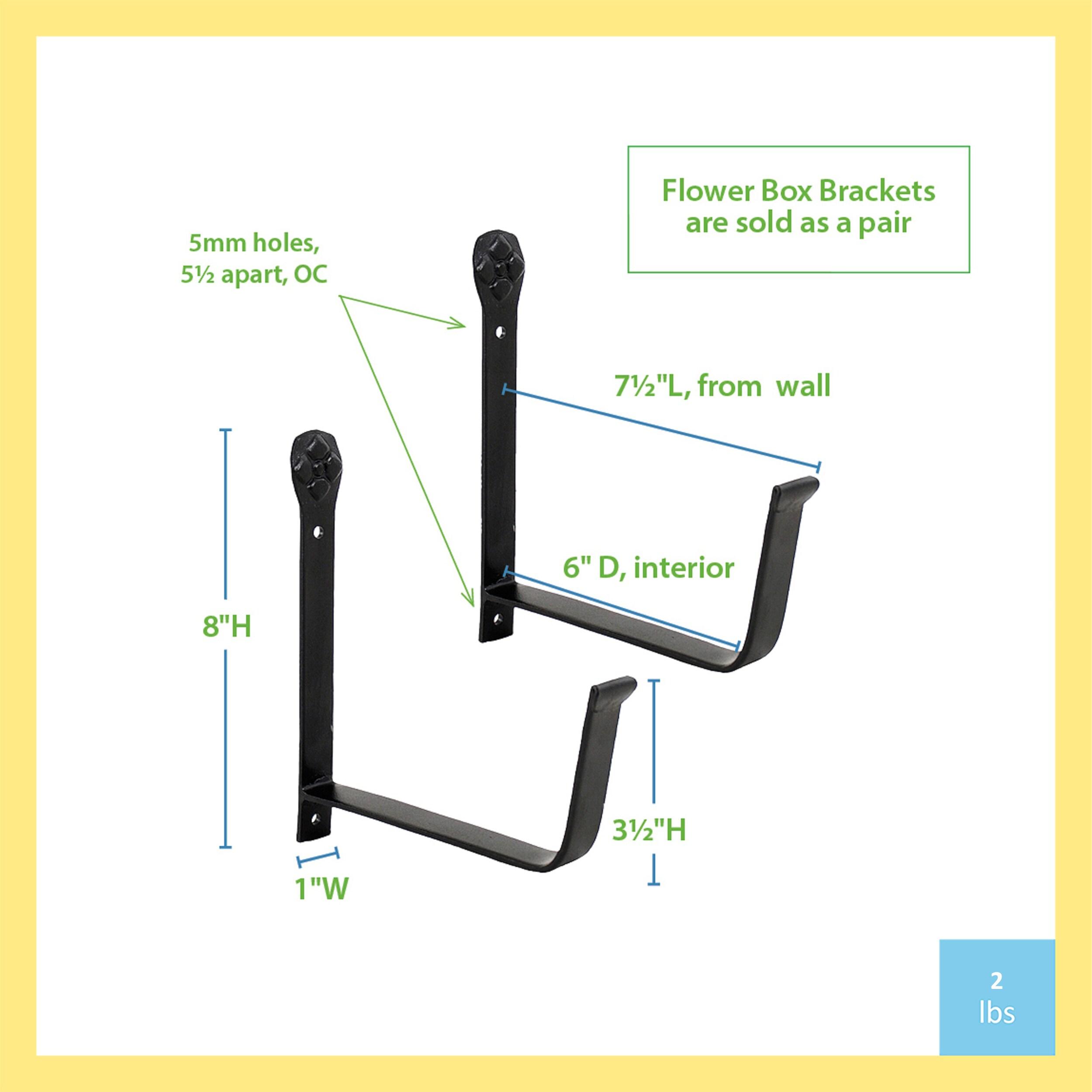 Black Iron 6-Inch Wall-Mount Flower Box Brackets