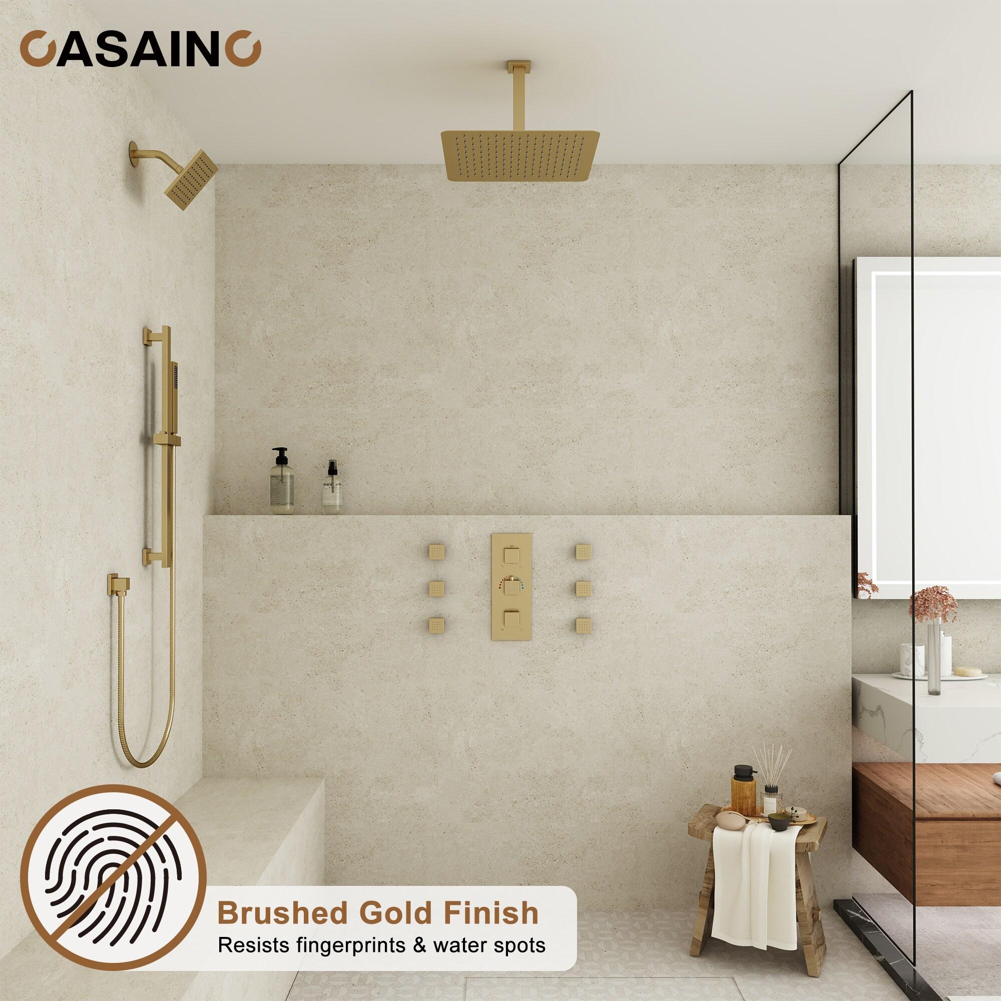 Rodeo 27.5-Inch LED&Music Rainfall Thermostatic Shower System with Slide Bar and 2-in-1 Handheld