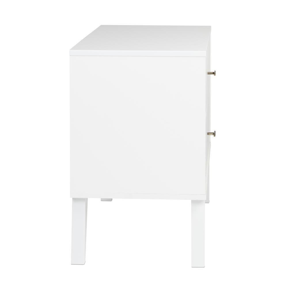 Mid Century Modern 2 Drawer Wide Nightstand White - Prepac: Sleek Bedside Table, Tapered Legs