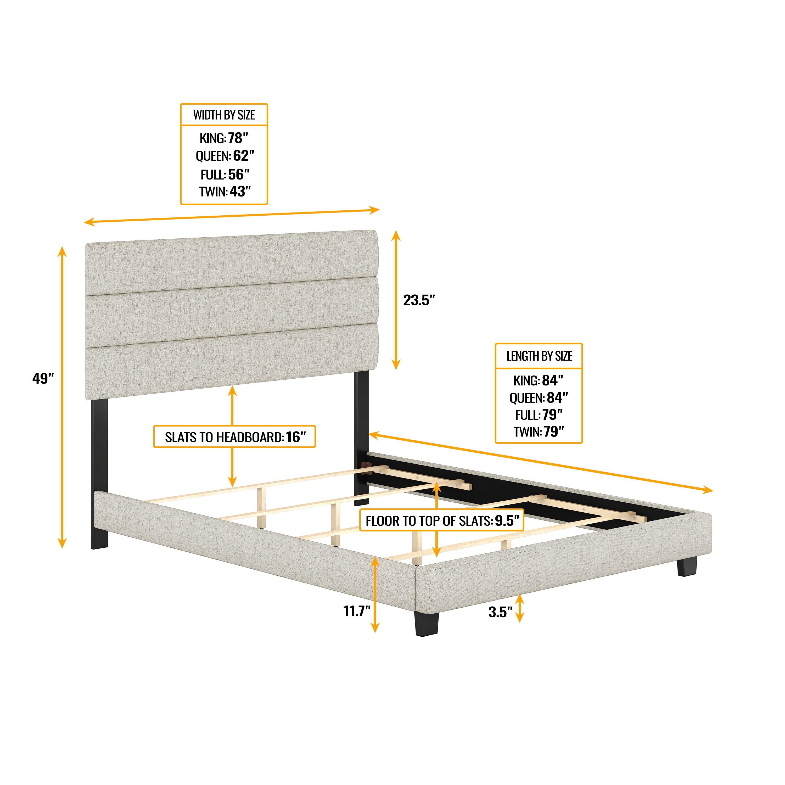 Boyd Sleep Ravenna Upholstered Linen Tri-Panel Channel Adjustable Height Headboard Platform Bed Frame