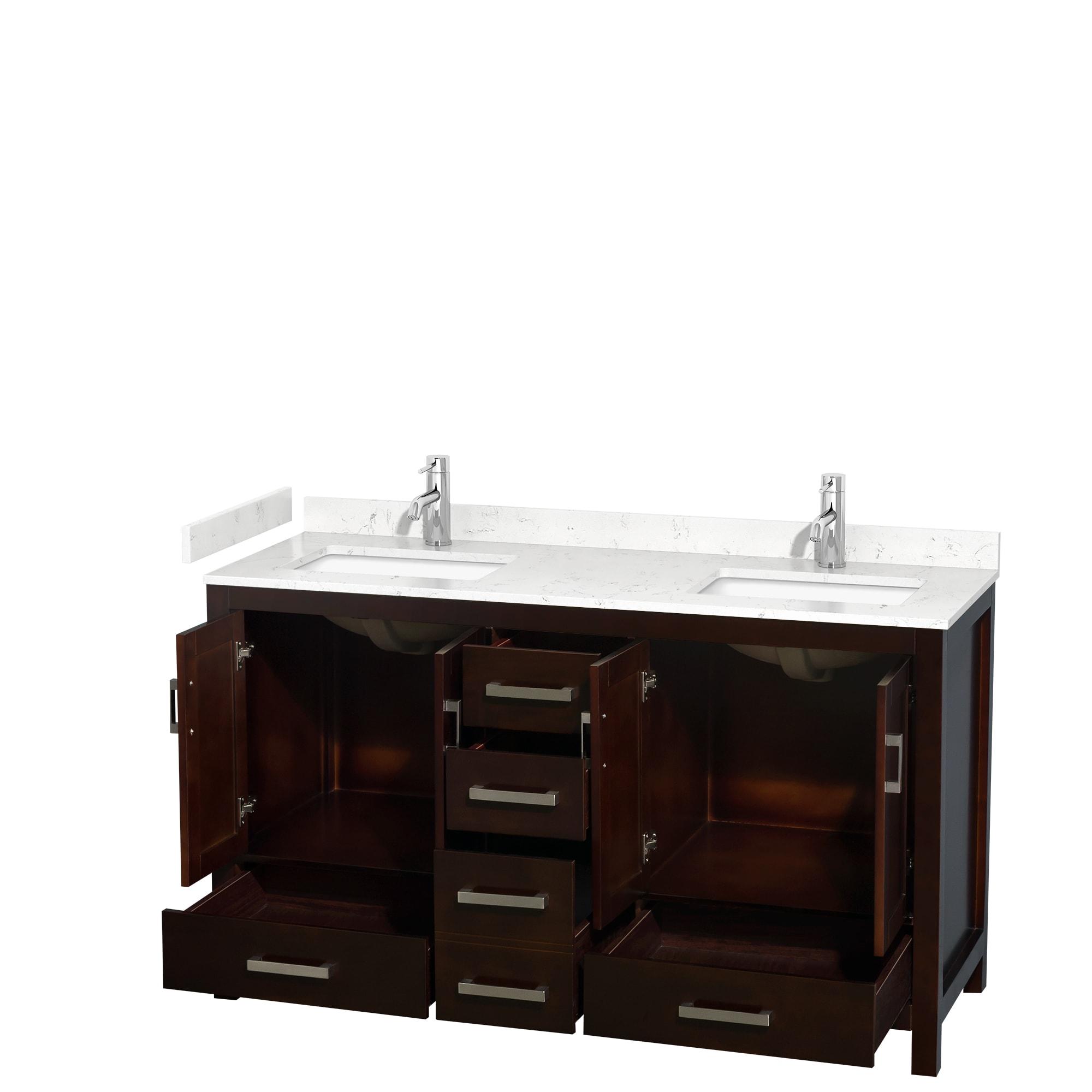 Sheffield 60" Freestanding Double Bathroom Vanity with Cultured Marble Top