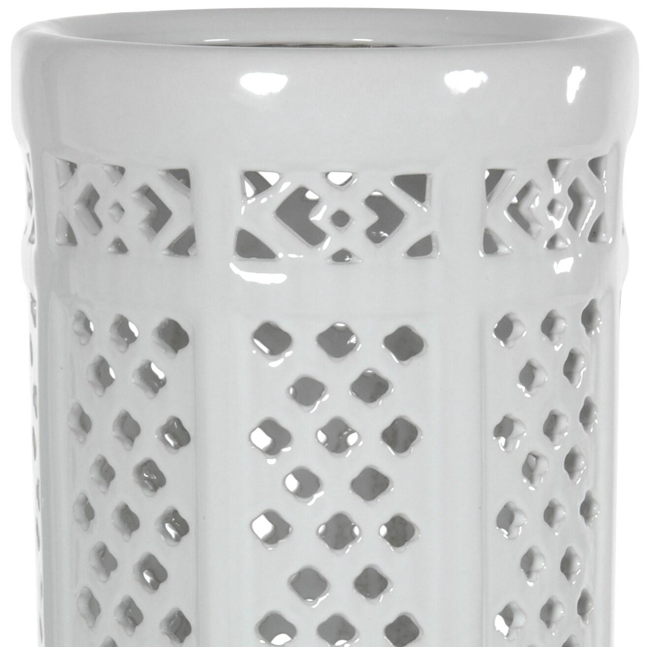 Oriental Furniture 17" Carved Lattice Decorative Umbrella Stand, classic, white