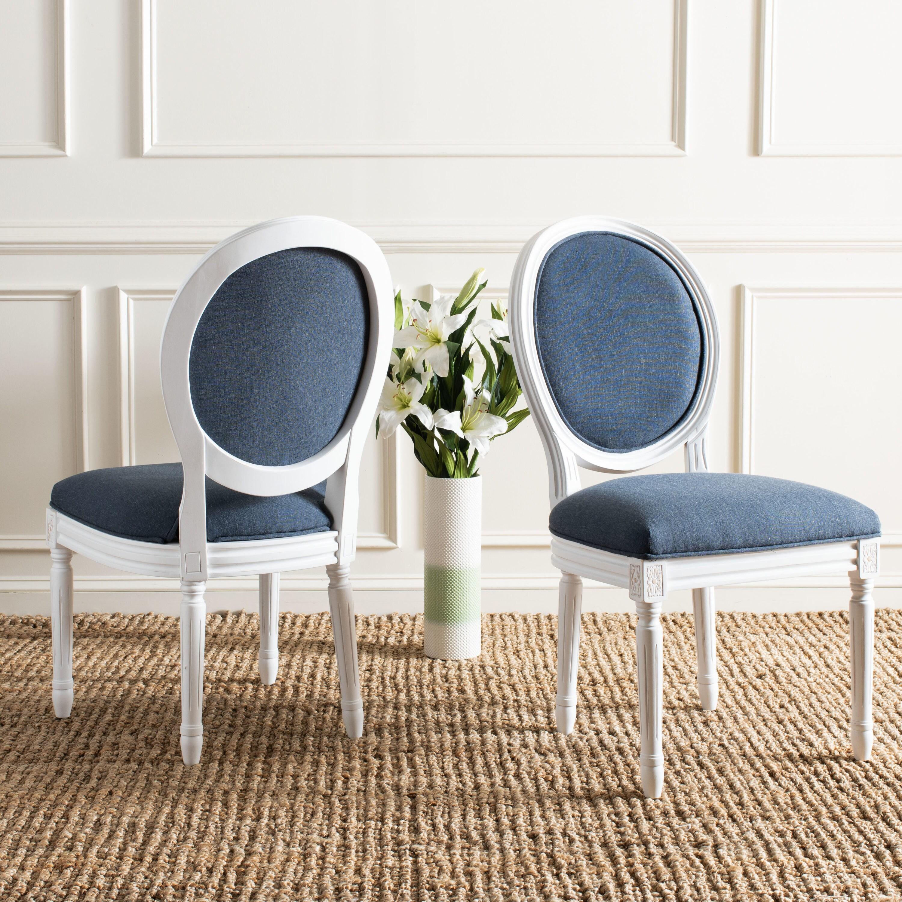 Holloway 19''H French Brasserie Oval Side Chair (Set of 2) - Navy/Cream - Safavieh