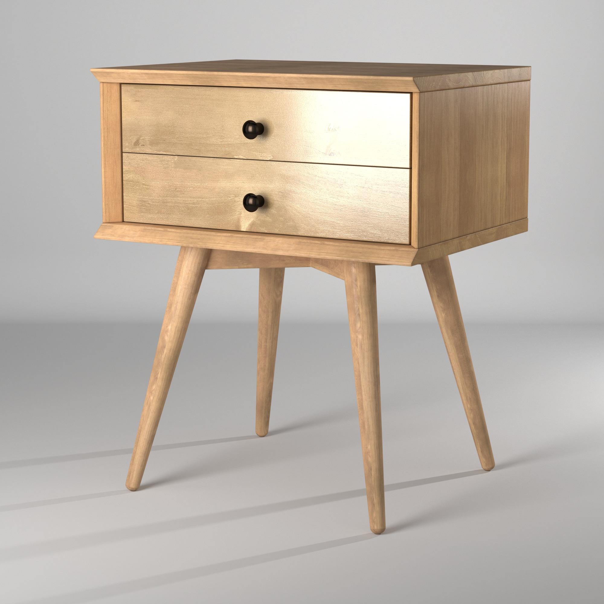 Camaflexi Mid Century Nightstand 2-Drawer Night Stand Cabinet, Scandinavian Oak