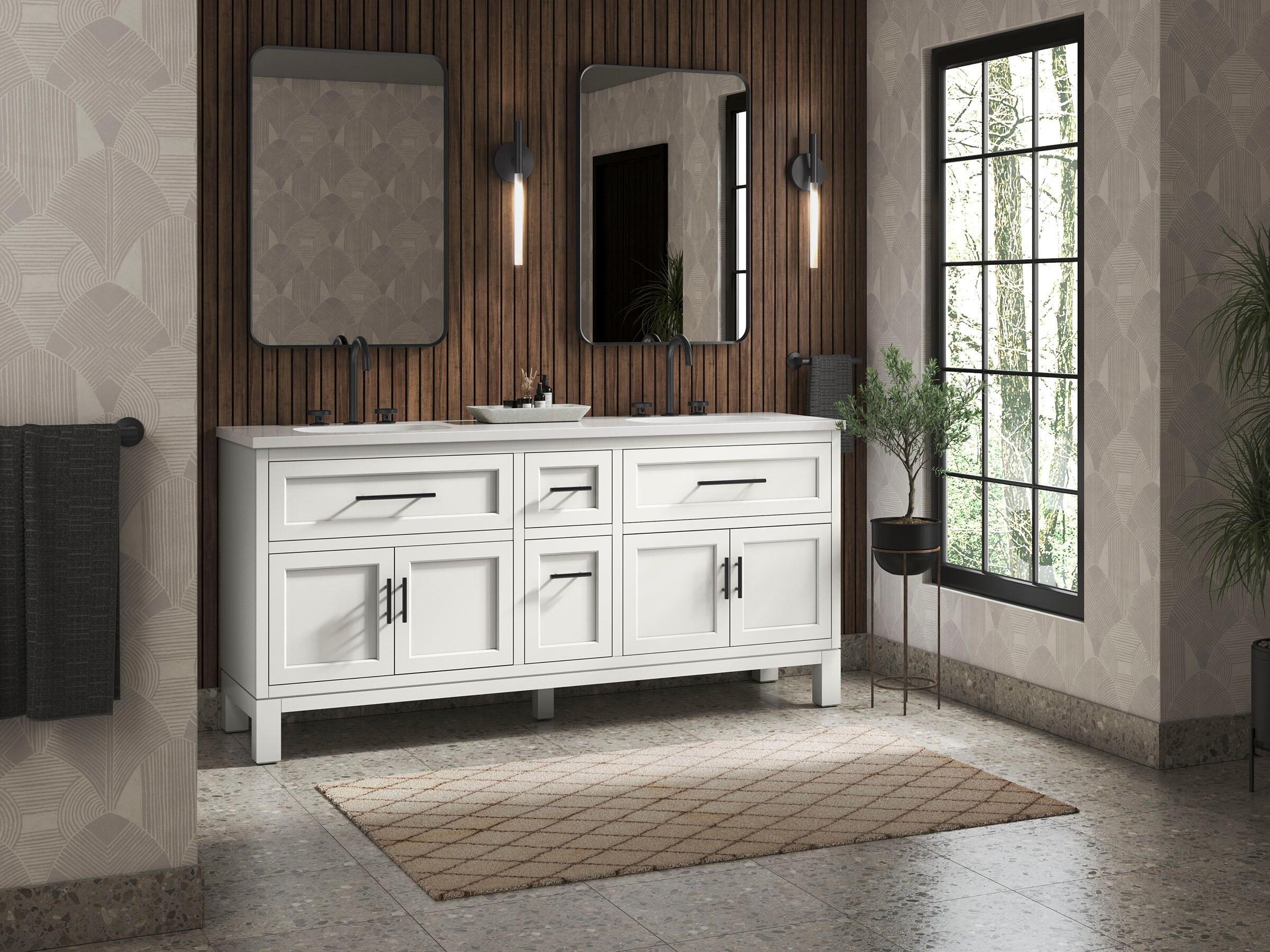 Quo 73'' Wall Mounted Single Bathroom Vanity with Solid Wood Top