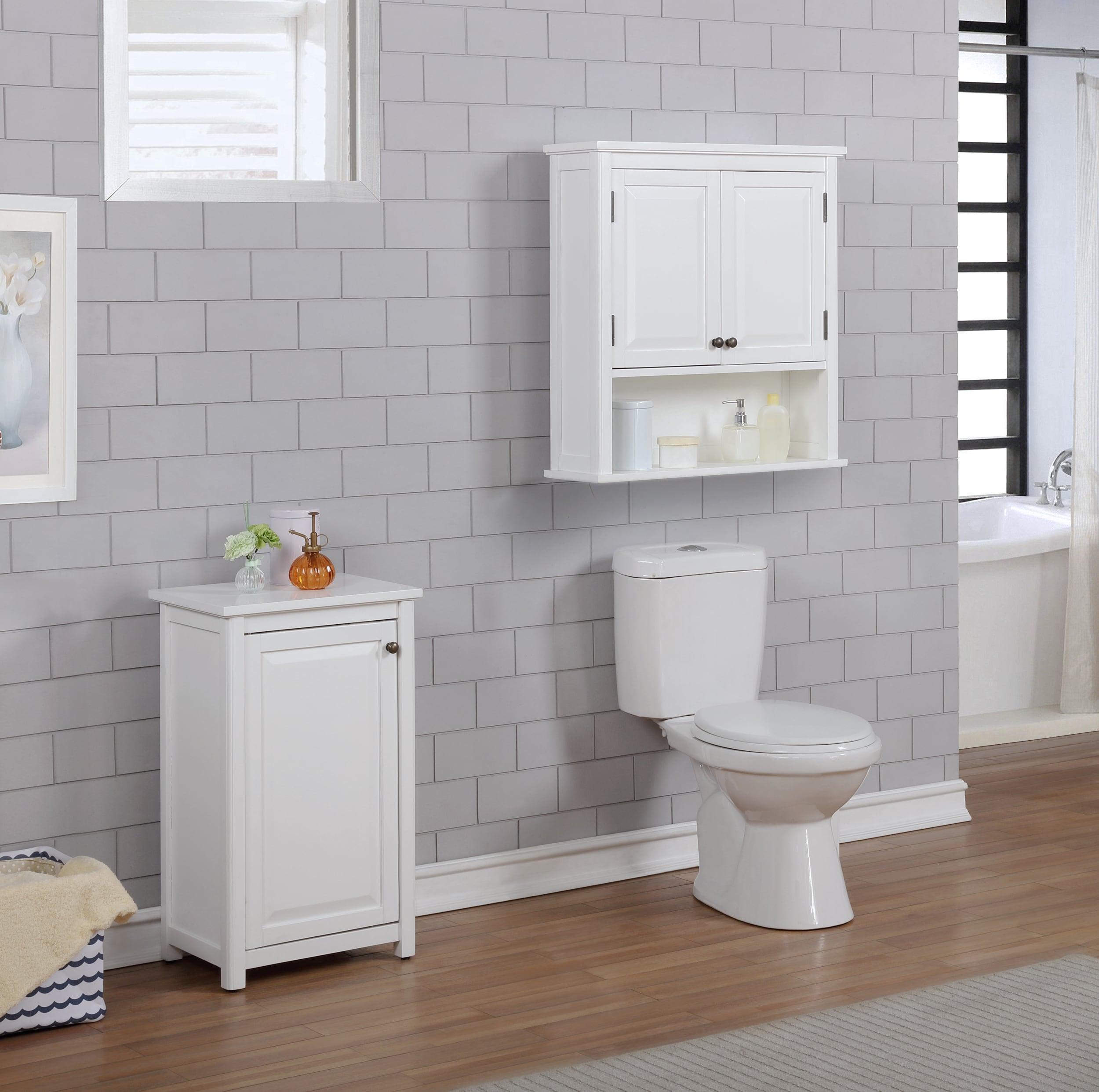 Dorset Wall Mounted Bath Storage Cabinet with Two Doors and Open Shelf White - Alaterre Furniture: Hardwood Medicine Cabinet, Adjustable Shelf