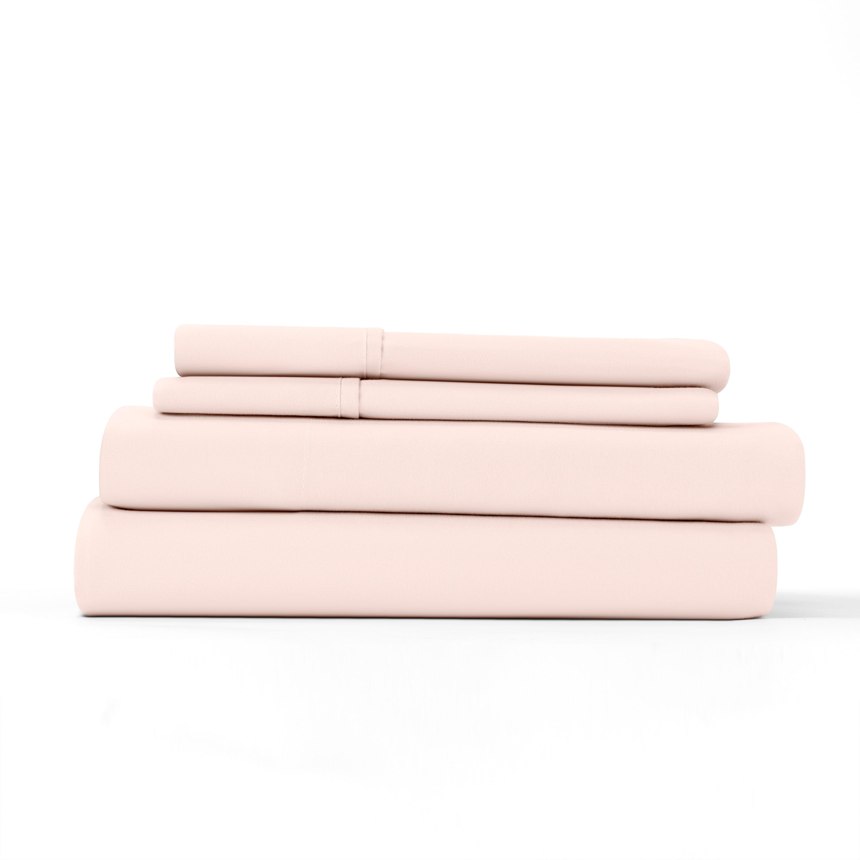 Noble Linens 4 Piece Solid Microfiber Bed Sheet Set, Blush, King