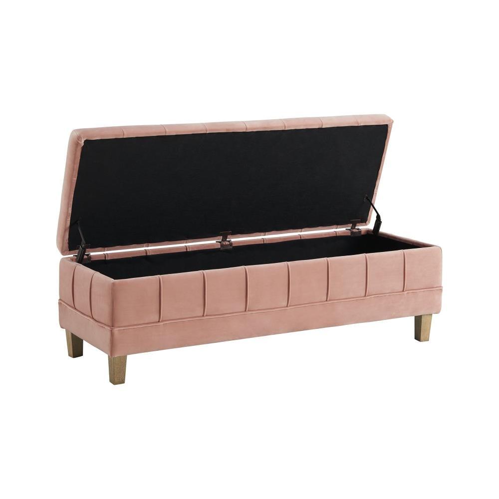 Jude Tufted Storage Ottoman Blush - Picket House Furnishings: Velvet Upholstered, Rectangular with Wooden Legs