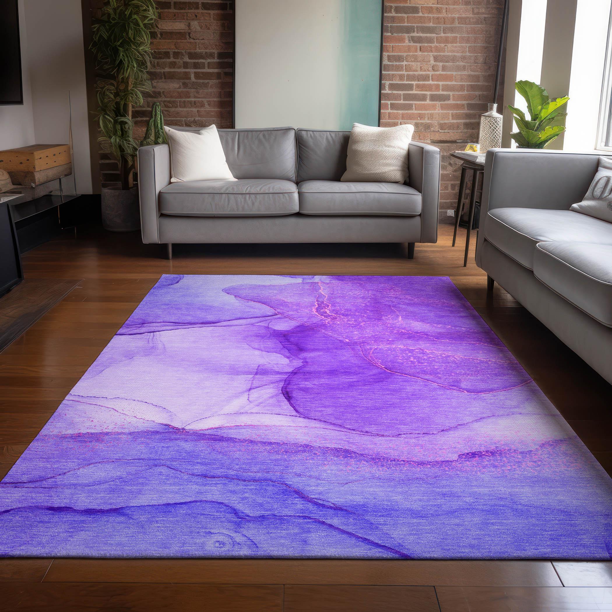 Purple Abstract Watercolor Washable Synthetic Rug 2'6" x 3'10"