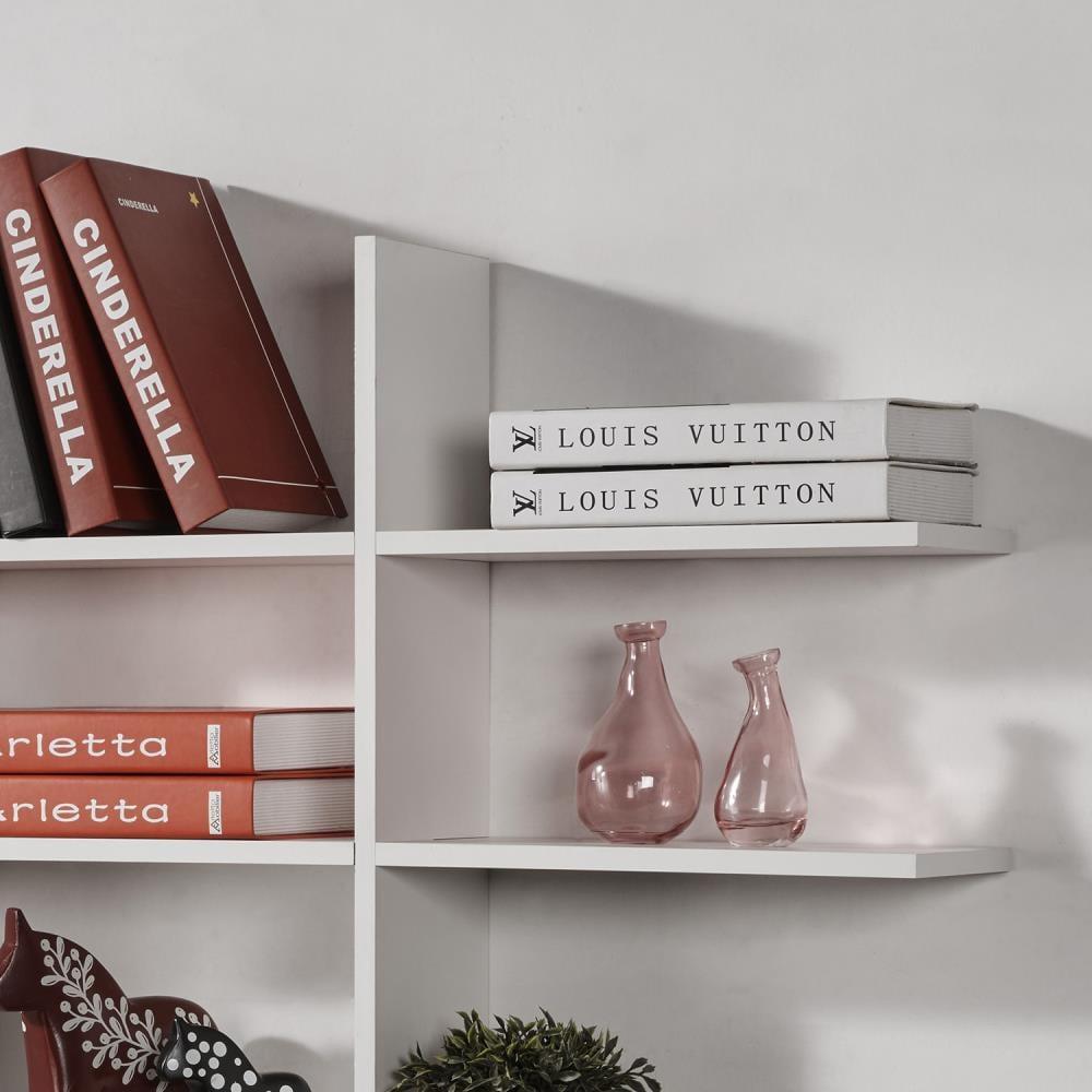 Danya B. 51" x 45" Five Tier Asymmetric Shelf White - Laminated, Interlocking, MDF Composite