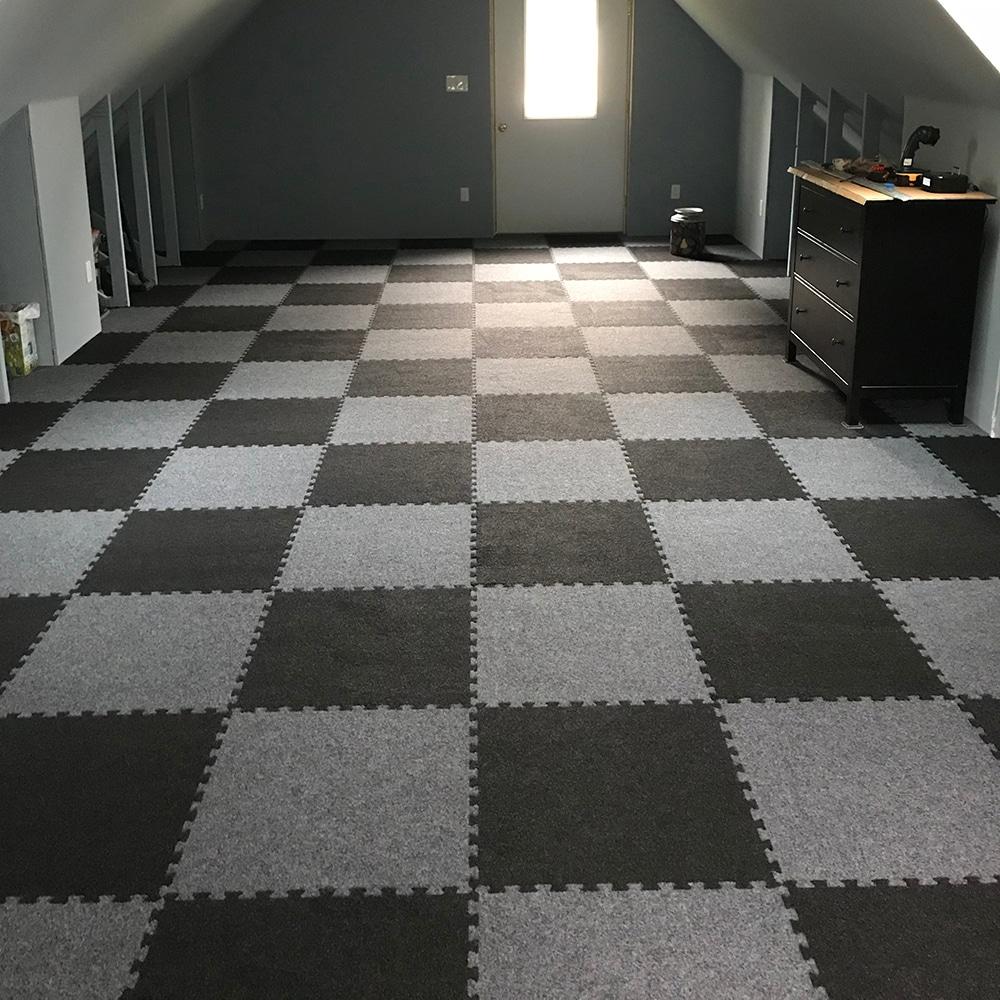 Charcoal 24" x 24" Interlocking Carpet Tiles with Foam Padding