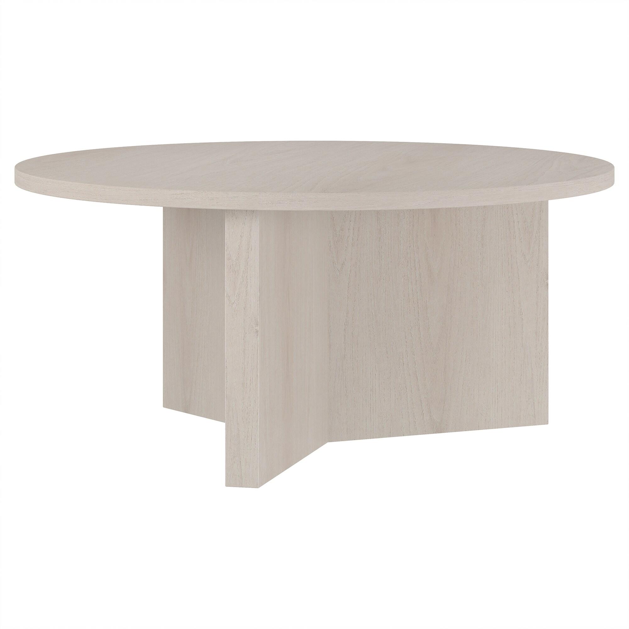 Evelyn&Zoe Anders 36" Wide Round Coffee Table, Alder White