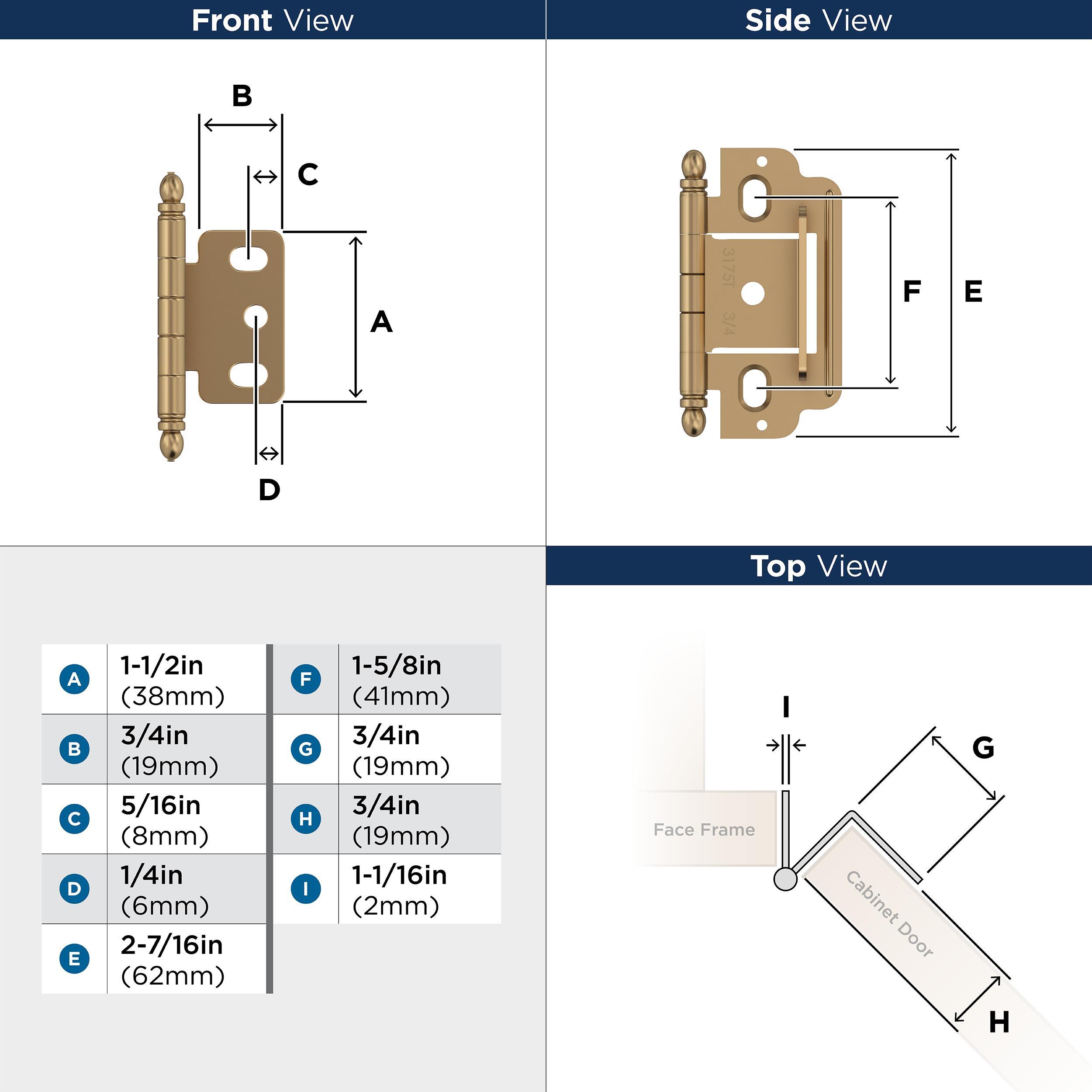 Champagne Bronze 3/4 Inch Door Thickness Cabinet Hinge