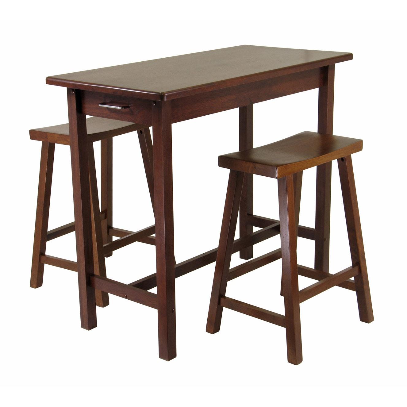 Winsome Transitional 3-Pc Walnut Breakfast Bistro Set with Saddle Stools