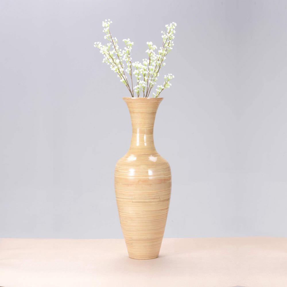 Hasting Home 28" Tall Handcrafted Natural Bamboo Vase, Decorative Classic Floor Vase, Beige