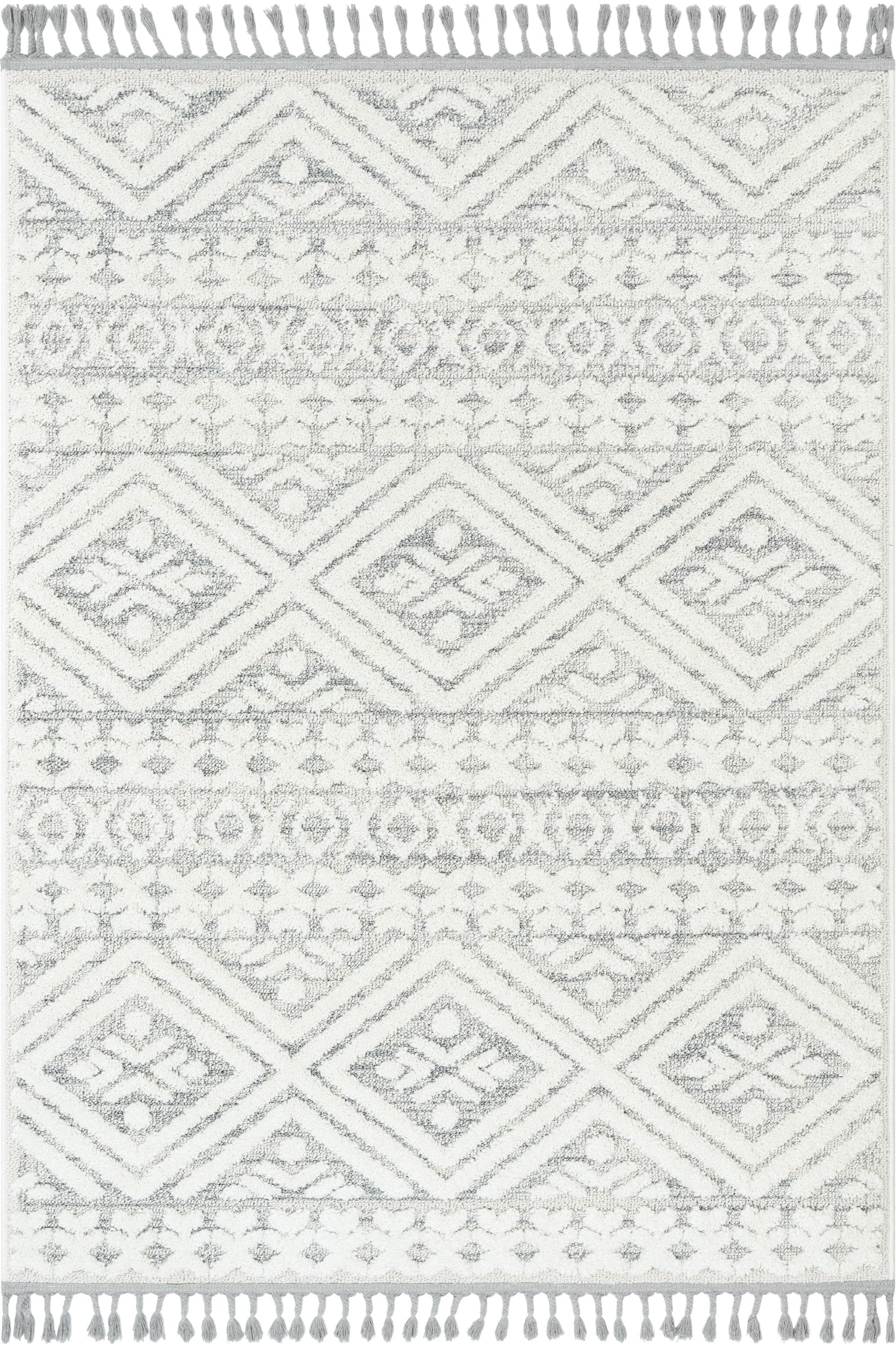 Well Woven Salem Eliana Tribal Geometric Chevron pattern Cream High-Low Textured 5'3" x 7'3" Area Rug