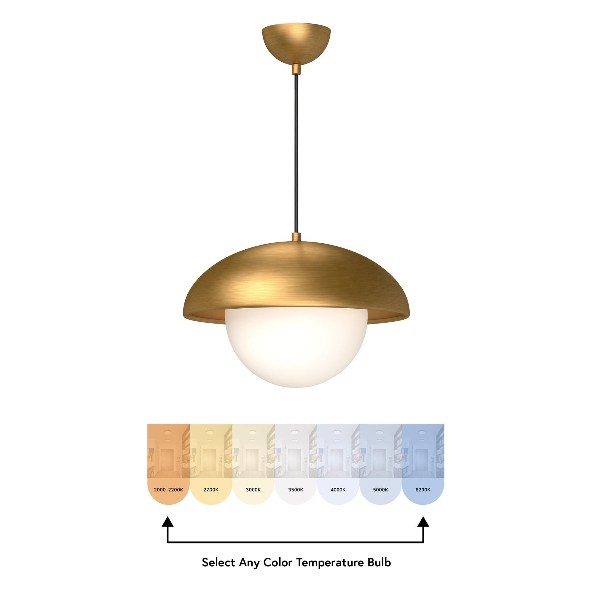 Rubio 16'' Matte Black and Aged Gold Bowl Pendant with Opal Matte Glass