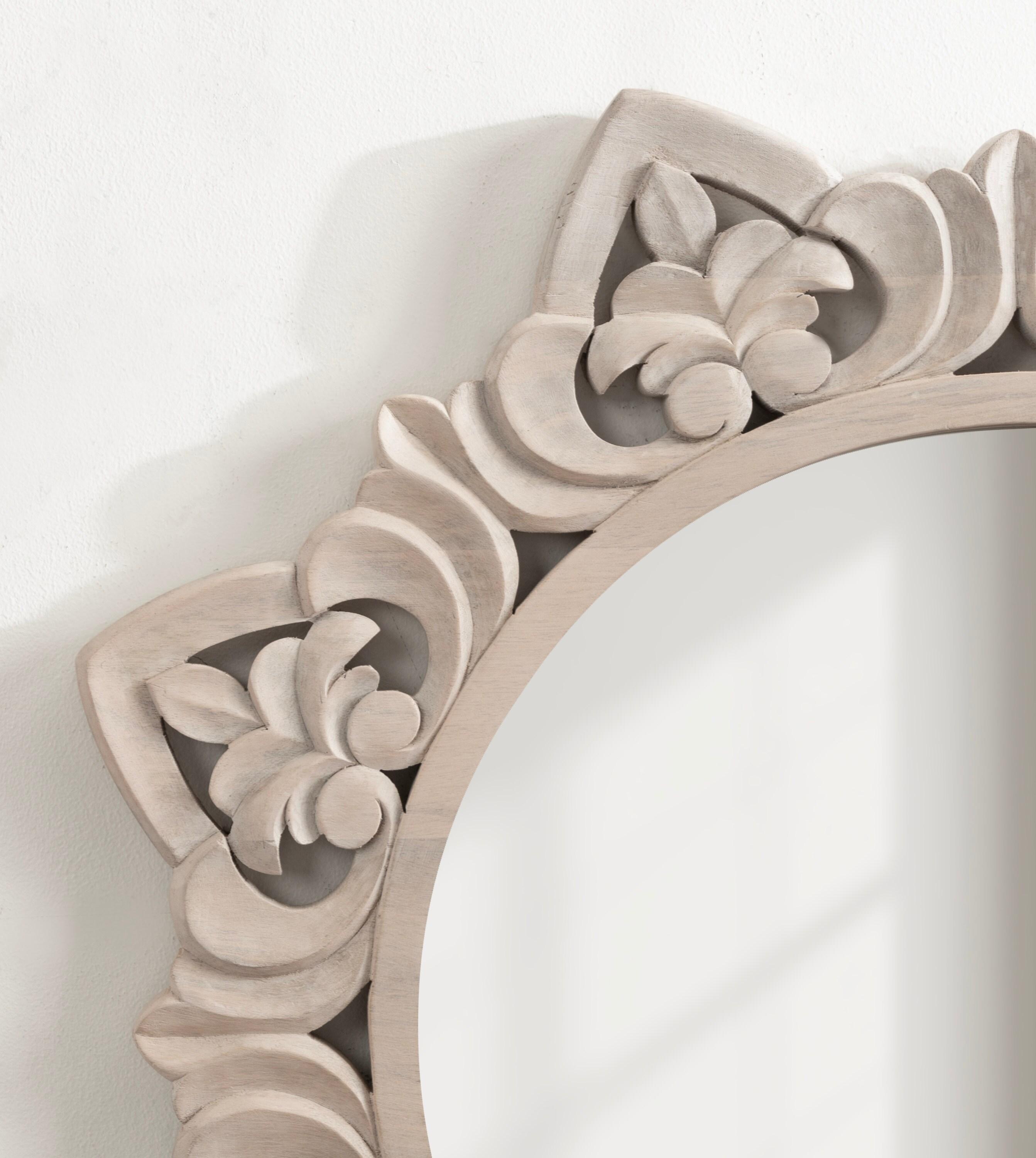 Kate & Laurel All Things Decor 28"x28" Meera Carved Wood Mirror Brown: Artisan Starburst, No Assembly