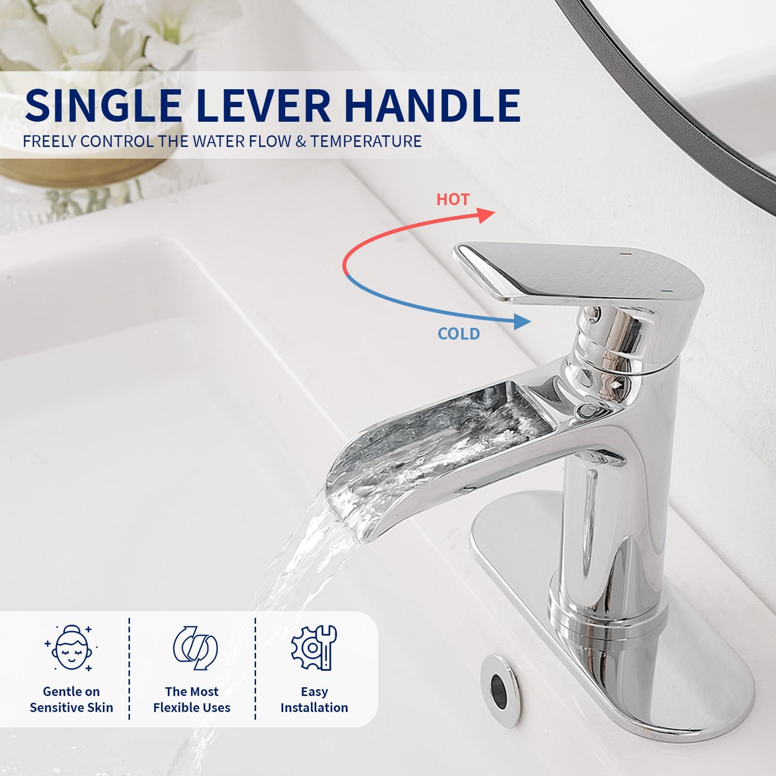 BWE Waterfall Single Handle Single Hole Modern Bathroom Faucet Bathroom Drip-Free Vanity Sink Faucet