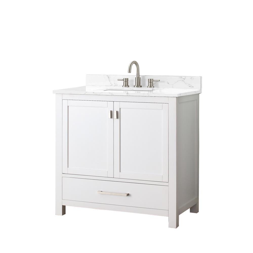 Modero 37" White Freestanding Bathroom Vanity with Cala White Marble Top