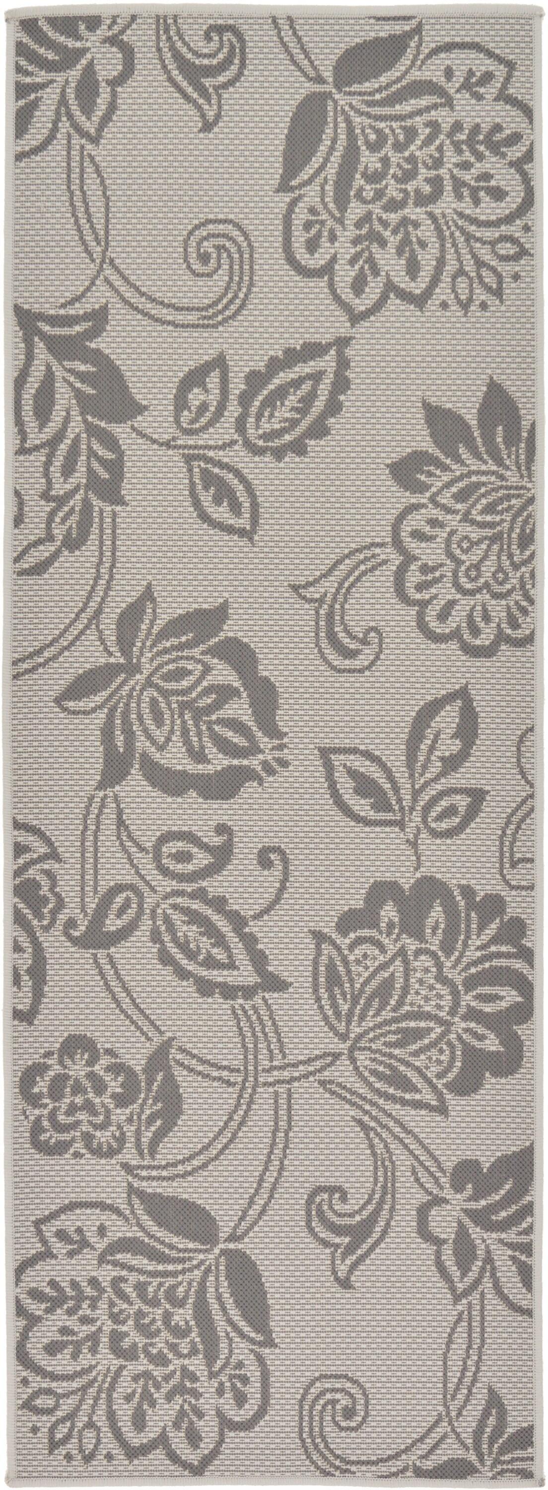 Unique Loom Outdoor Botanical Collection Area Rug - Floral (2' 2" x 6' 1" Runner Gray/Silver)