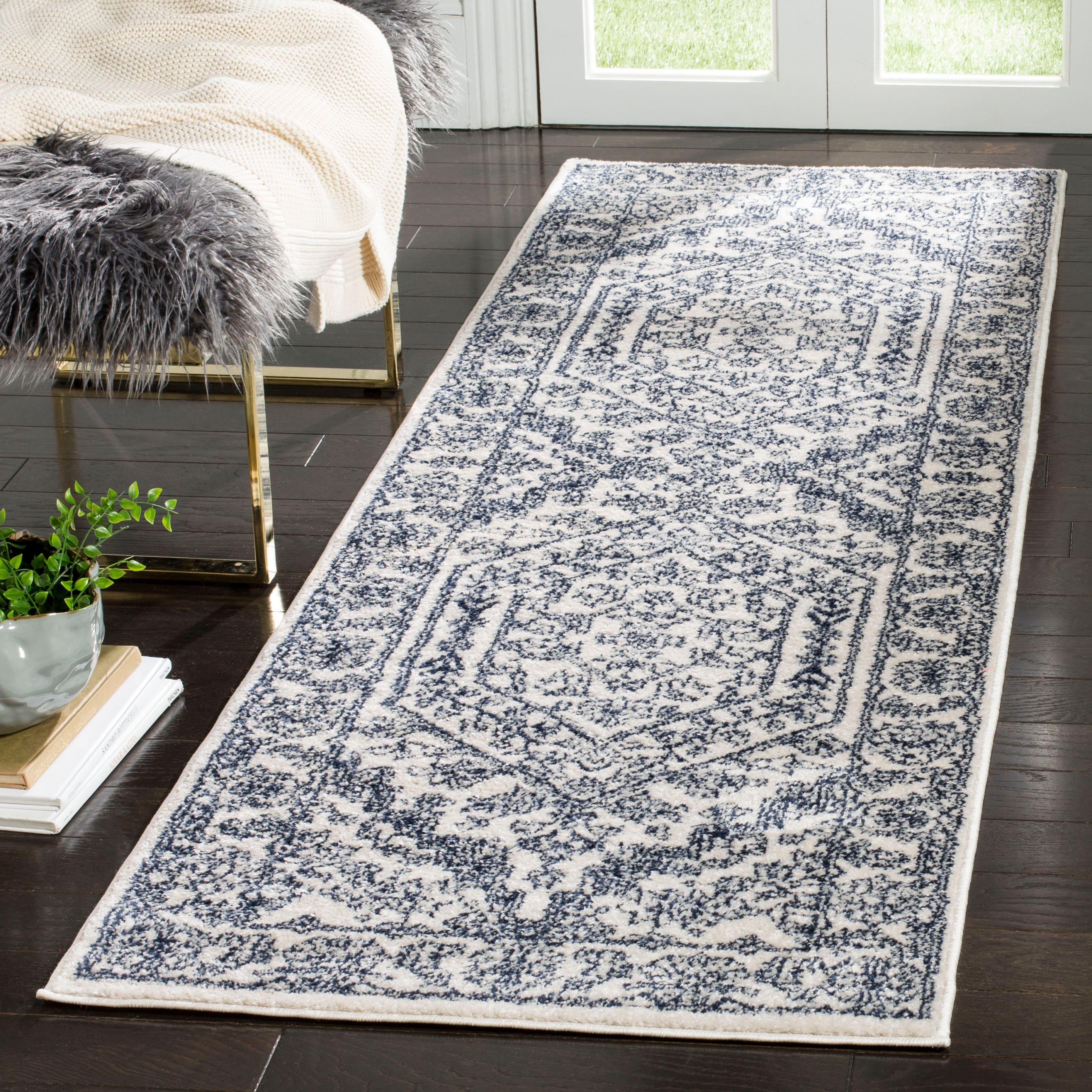 Adirondack ADR108 Power Loomed Runner Rug - Ivory/Navy - 2'6"x12' - Safavieh.
