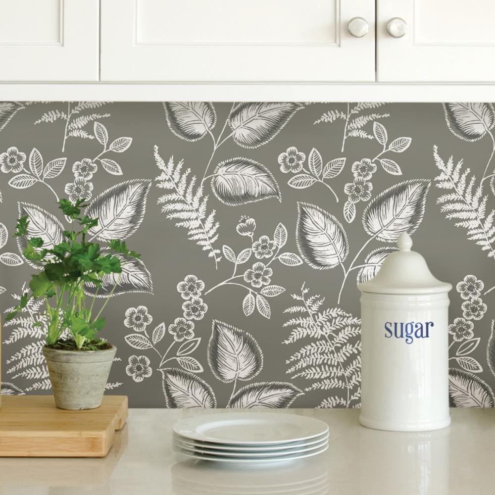 Grey Vinyl Foliage Peel and Stick Wallpaper, 30.75-Sq. Feet