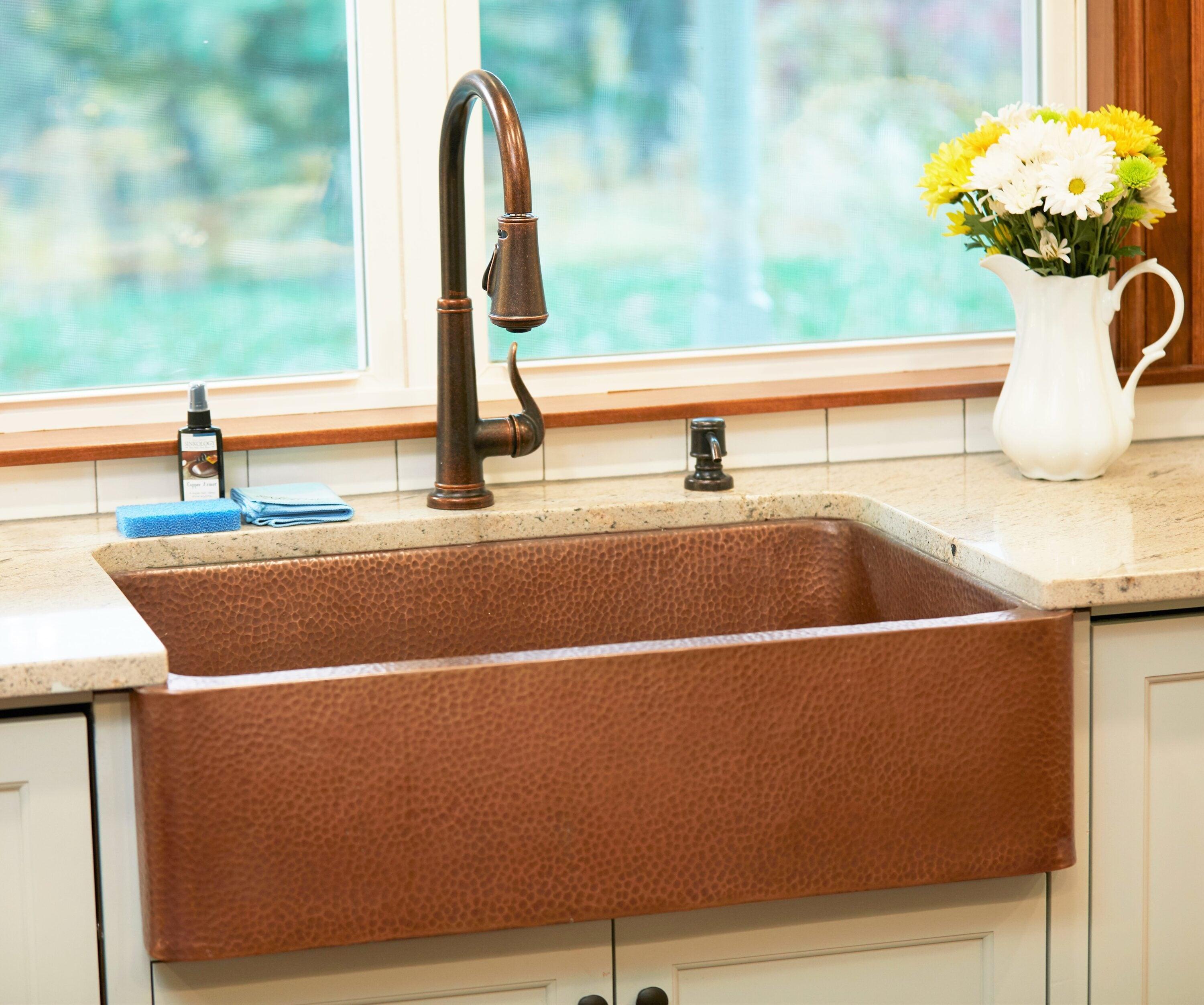 Lange Copper 30" Single Bowl Farmhouse Apron Front Undermount Kitchen Sink