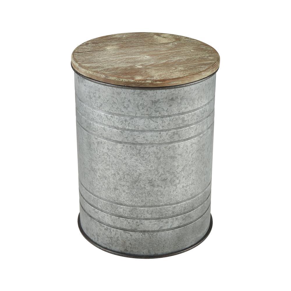 Round Fir Wood and Metal Accent Table