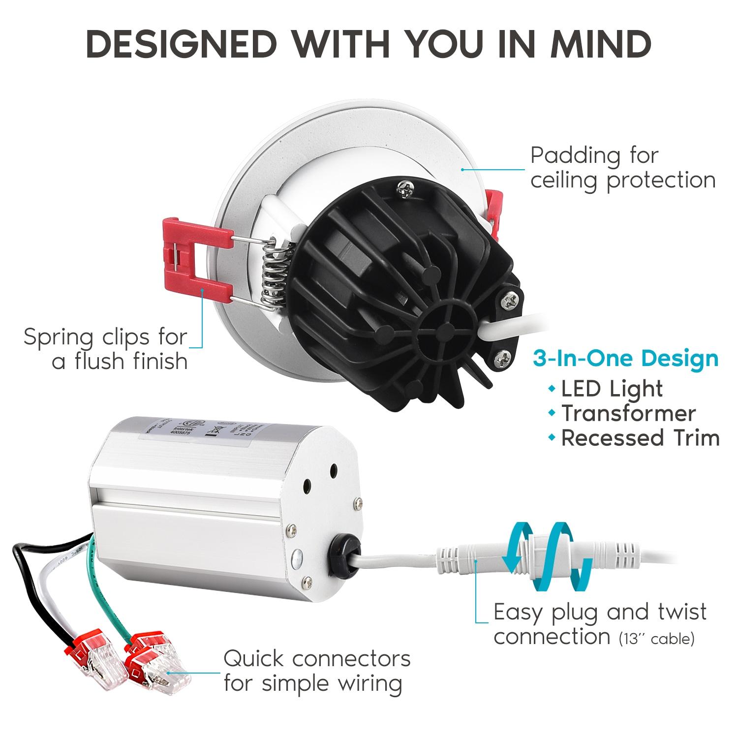 2'' Dimmable Air-Tight IC Rated LED Canless Recessed Lighting Kit