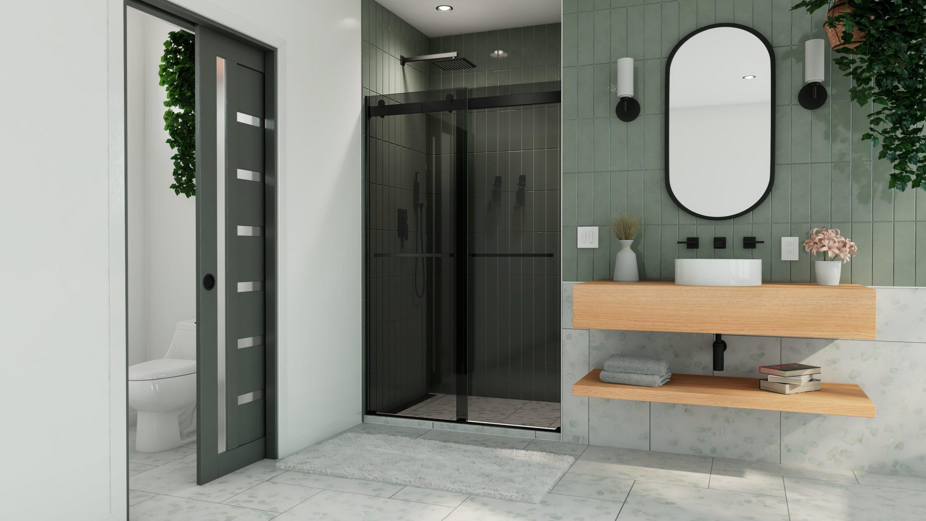 44" - 48" W 76" H Reversible Semi-Frameless Shower Door with ClearMax Technology