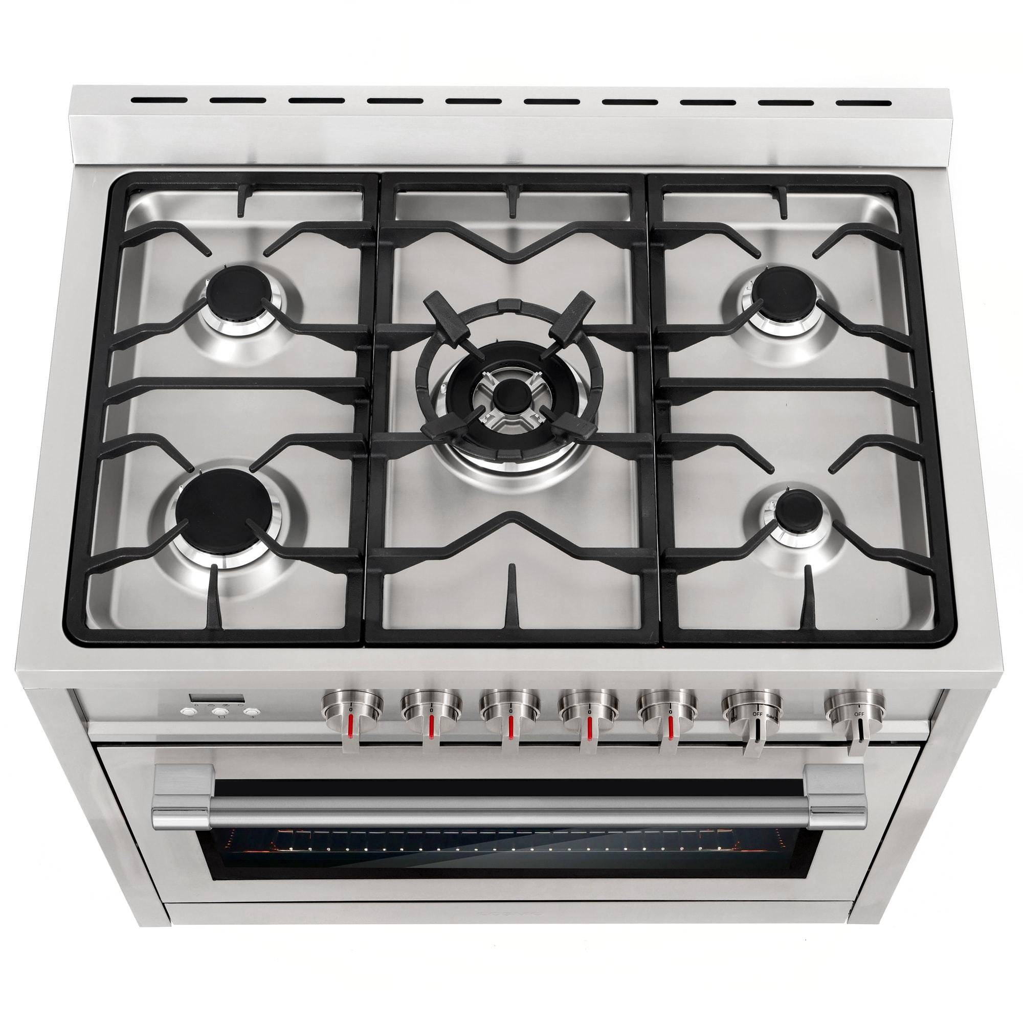 Cosmo 36 in. Nebula Collection 3.8 cu. ft. Gas Range, 5 Burners, Rapid Convection Oven, Textured Grip Handle, Stainless Steel