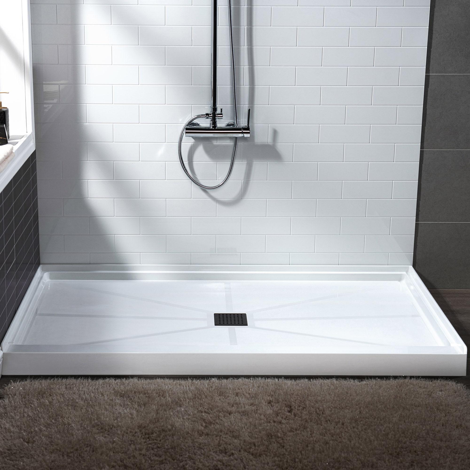 48" W x 36" Solid Surface Single Threshold Shower Pan Base with Drain Assembly & Drain Cover Included, Non-Slip