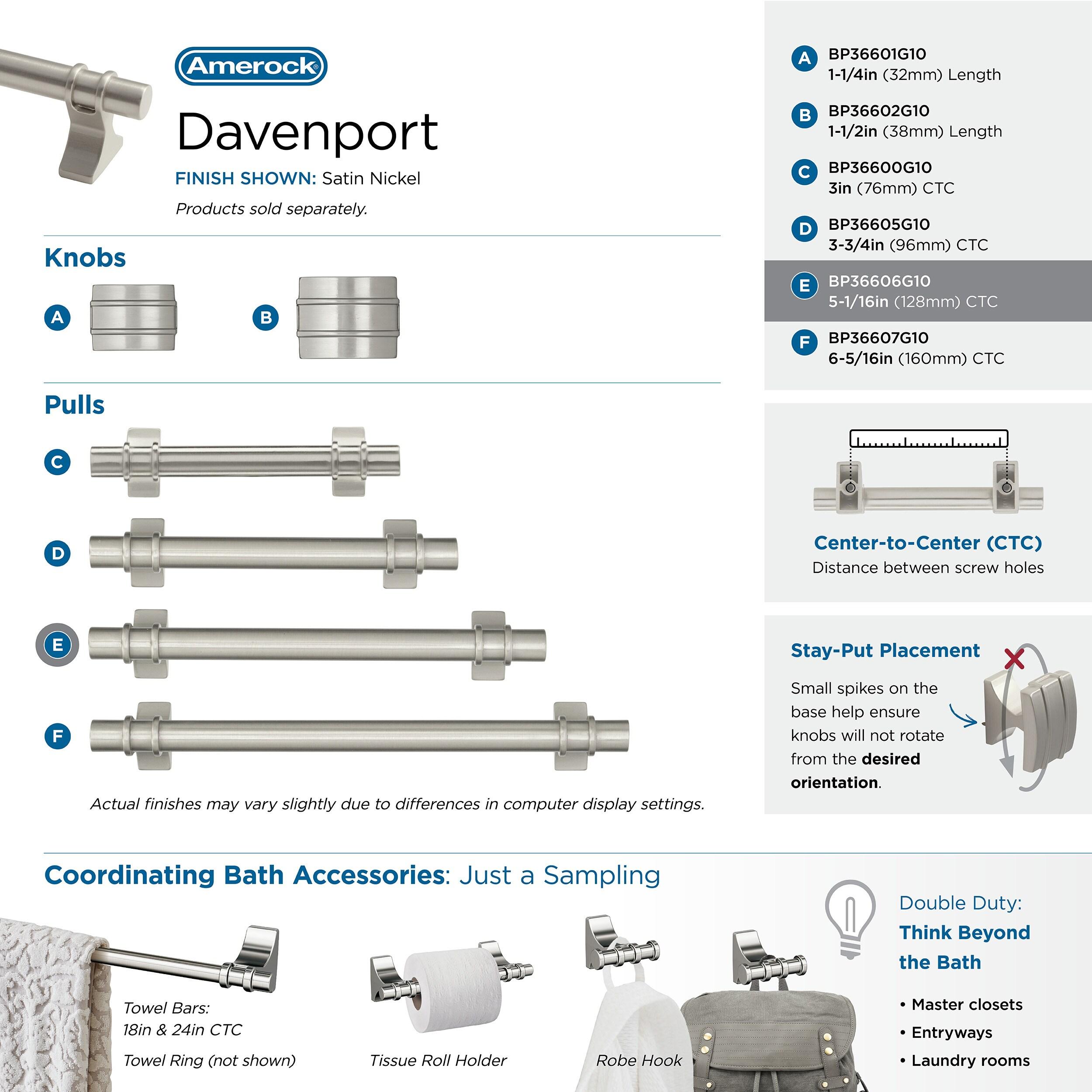 Amerock Davenport 5-1/16 inch (128mm) Center-to-Center Satin Nickel Cabinet Pull