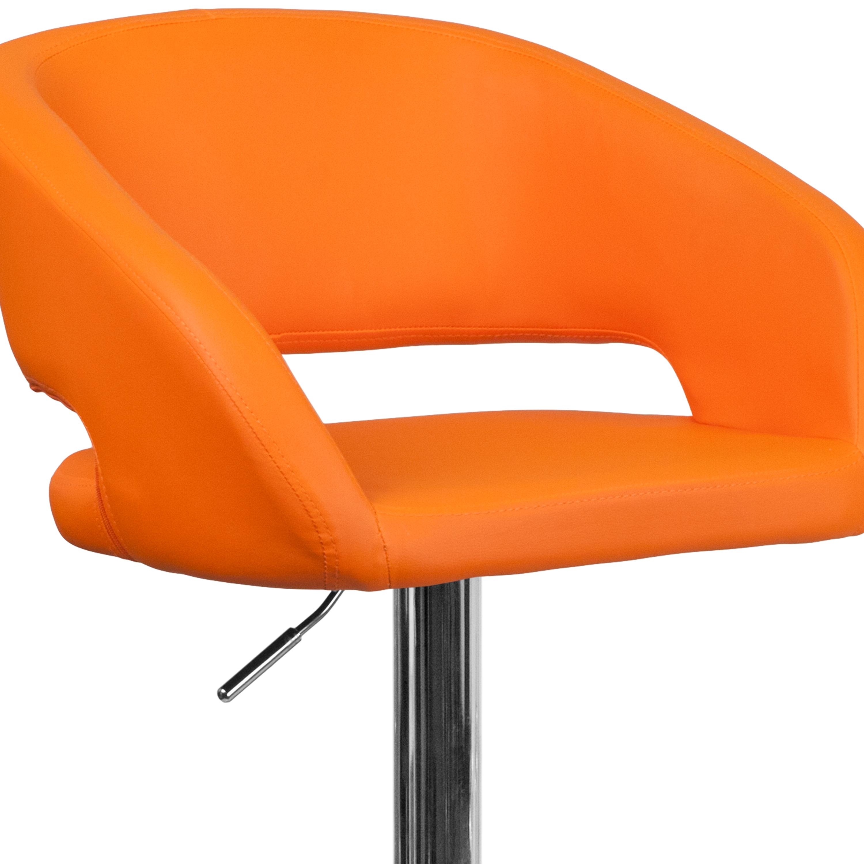 Flash Furniture Contemporary Orange Vinyl Adjustable Height Barstool with Rounded Mid-Back and Chrome Base