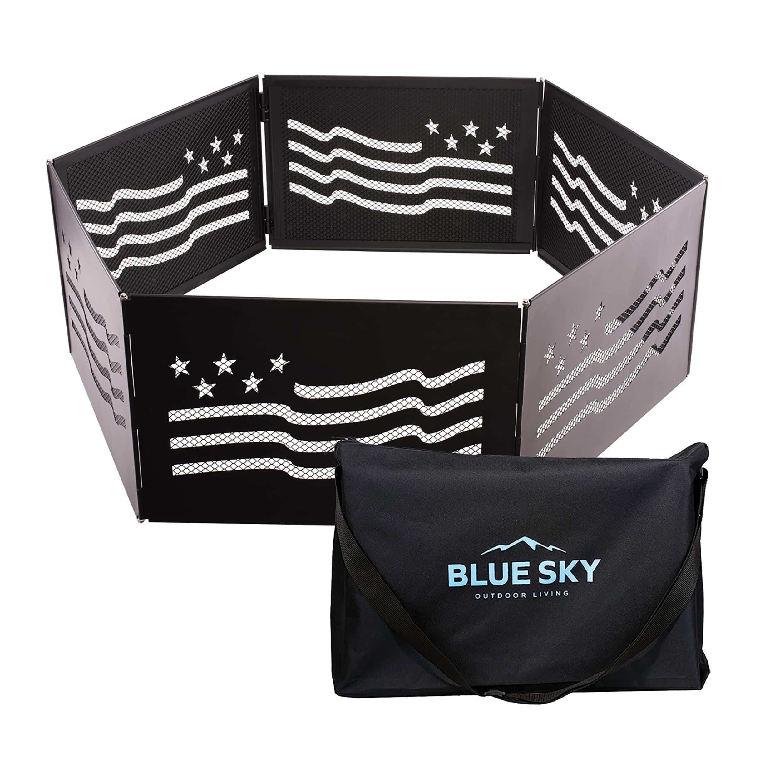 Blue Sky Outdoor Living 36" x 12" Zion Portable Folding Fire Ring, Stars and Stripes, Black