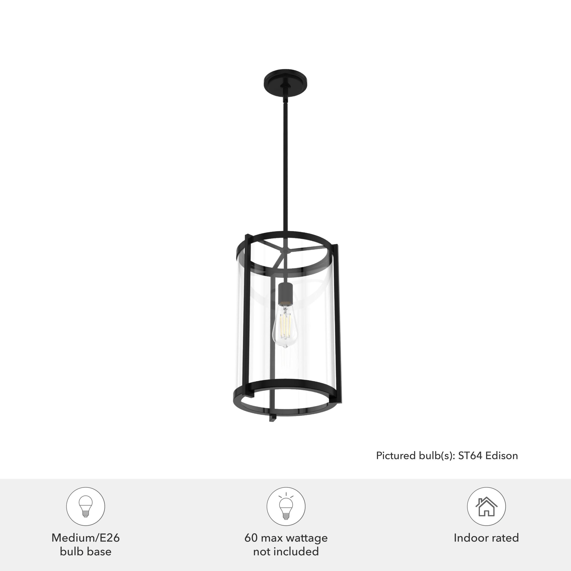 Hunter - Astwood 1-light Matte Black, Medium Size Pendant Light, Dimmable, Caged Style, Cylinder Shaped, for Bedrooms, Kitchens, Dining, Living Rooms - 19123