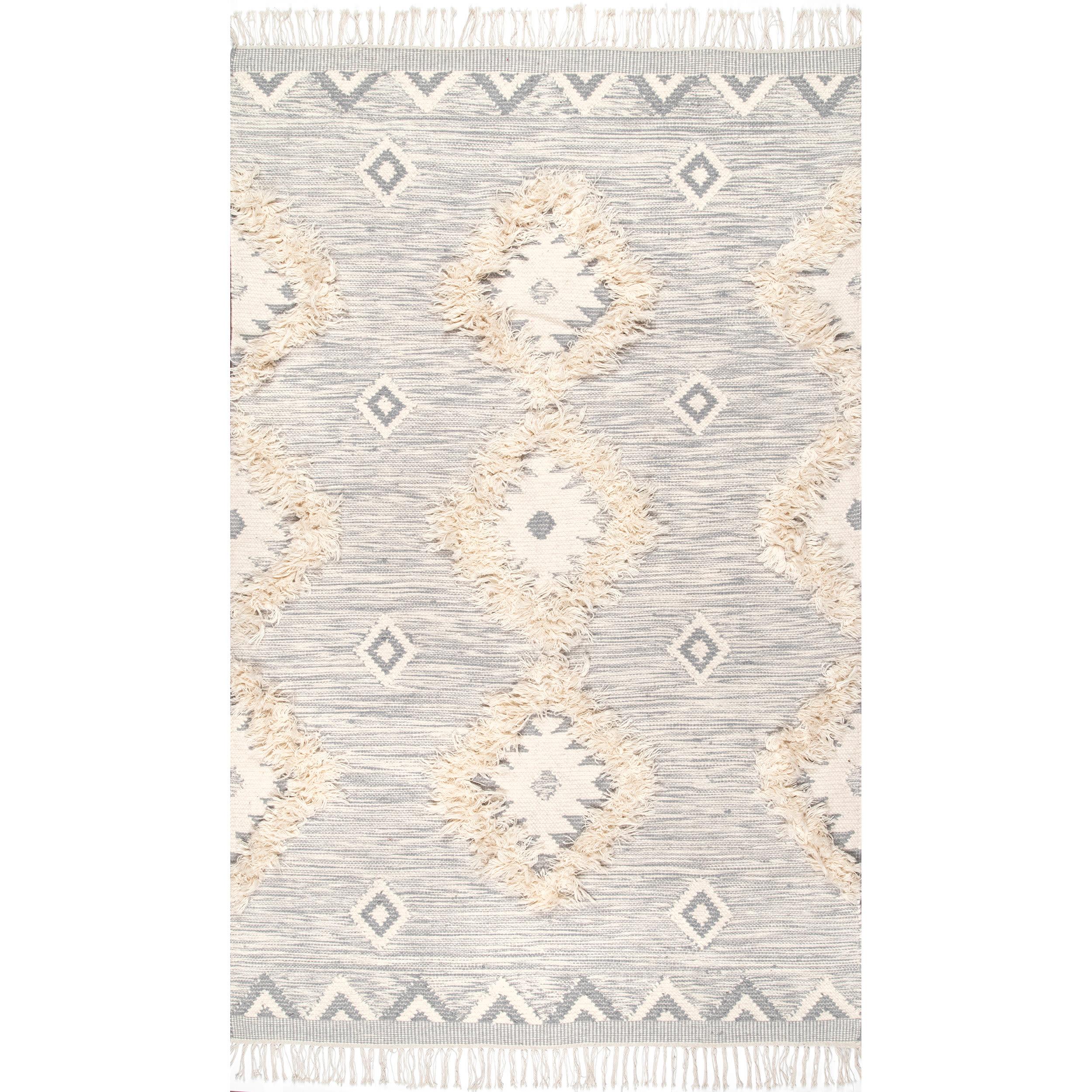 Nuloom Savannah Geometric 5x8 Wool Indoor Area Rug for Living Room Bedroom Dining Room Kitchen, Light Grey/Ivory