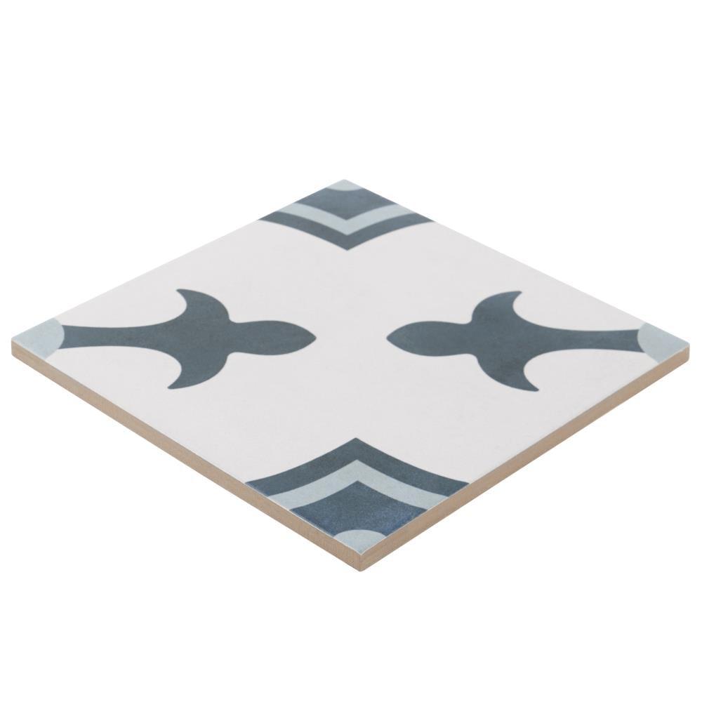 Plumeria Blue and White Square 9 in. x 9 in. Matte Porcelain Floor and Wall Tile (10.65 sq. ft./ Case)